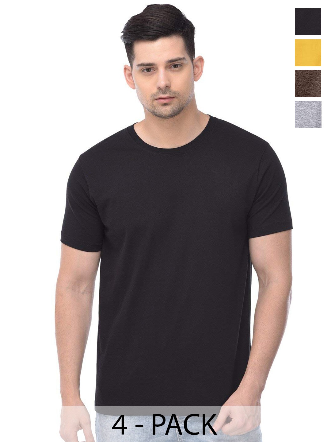 

COLOR CAPITAL Unisex Pack Of 4 Cotton T-Shirt, Black