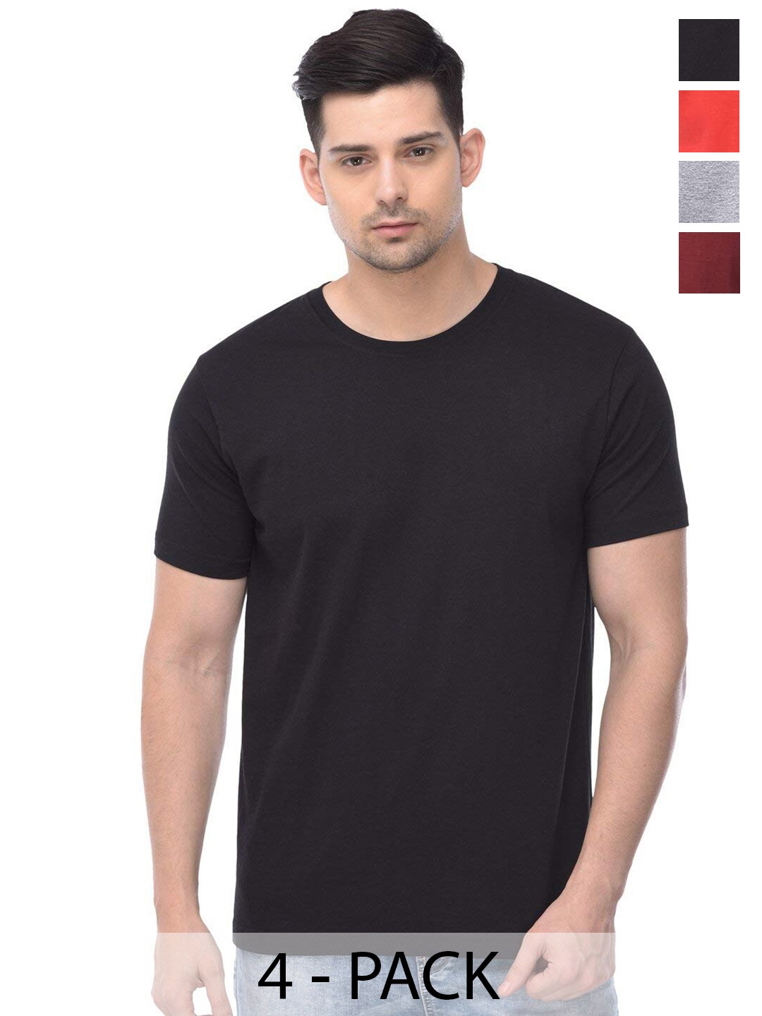 

COLOR CAPITAL Pack of 4 Round Neck Cotton T-Shirts, Black