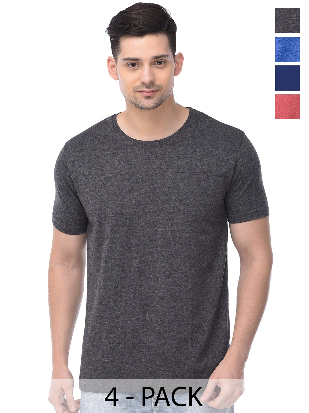 

COLOR CAPITAL Unisex Pack Of 4 Round Neck Cotton Casual T-shirt, Grey
