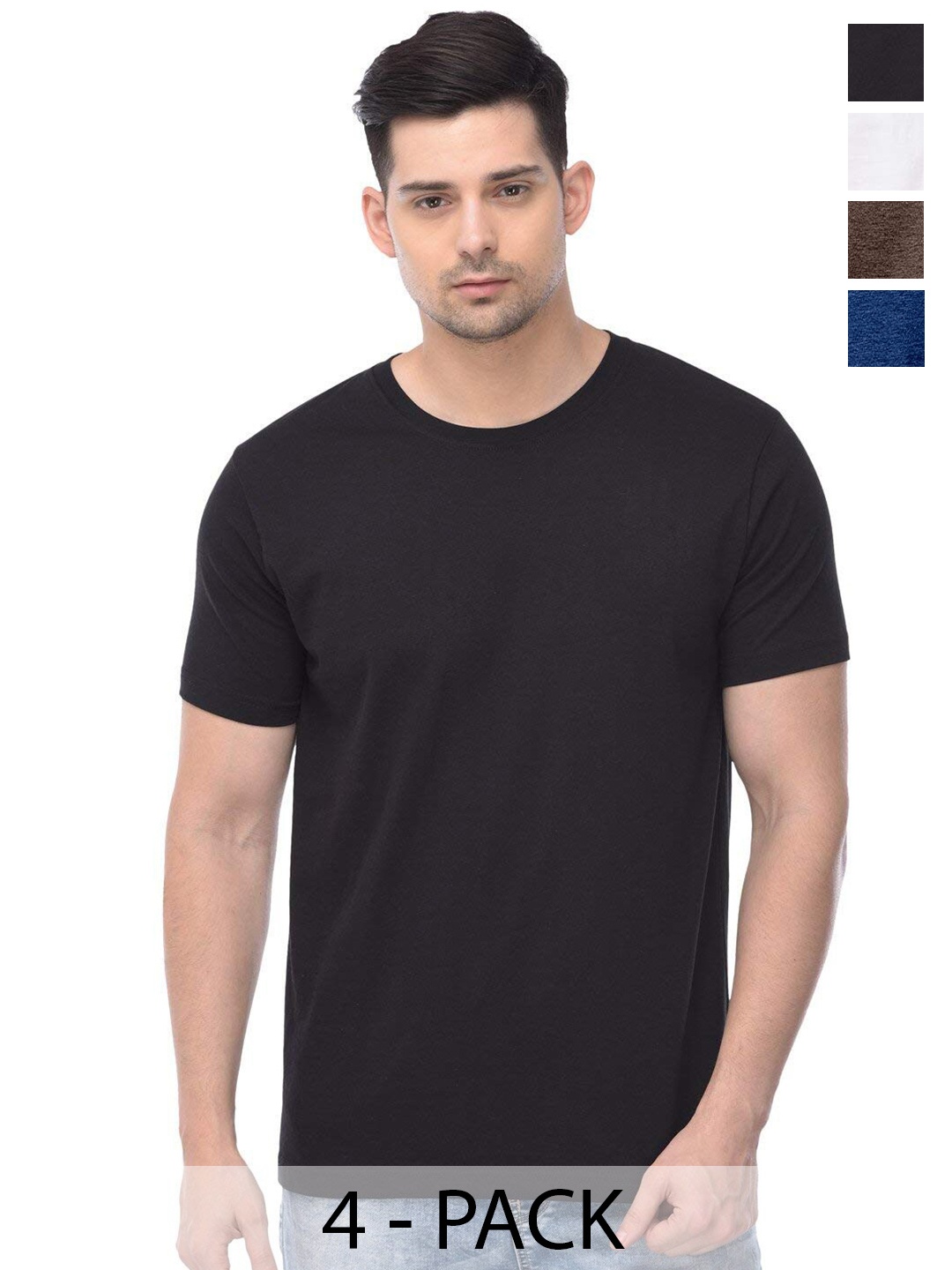 

COLOR CAPITAL Unisex Pack Of 4 Cotton T-Shirts, Black