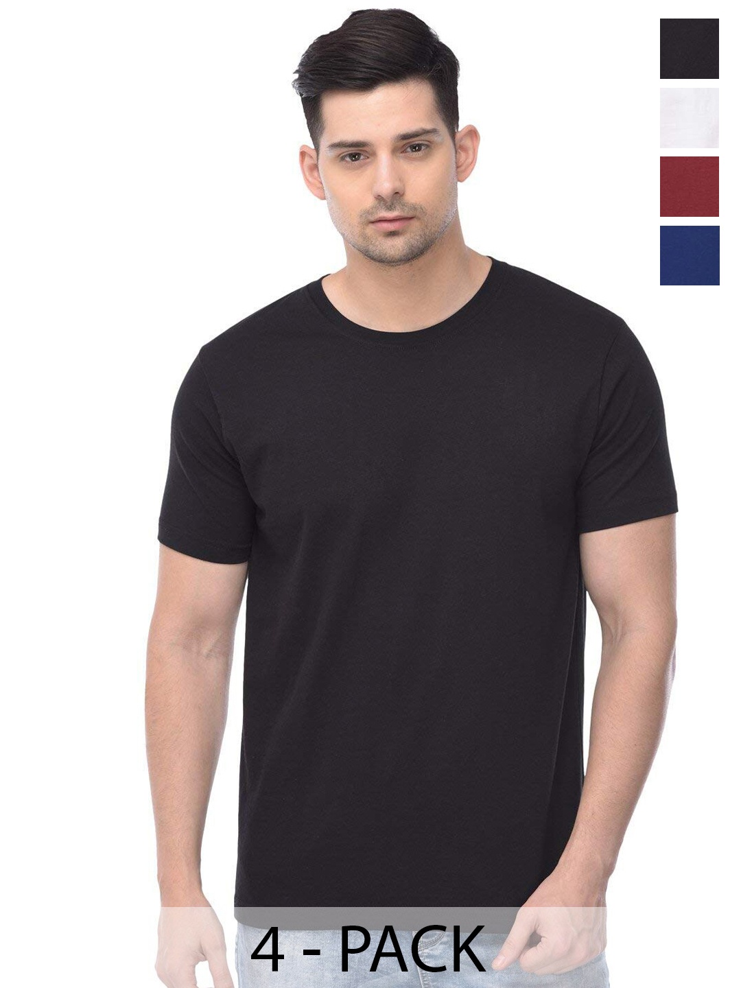 

COLOR CAPITAL Unisex Pack of 4 Cotton T-shirts, Black
