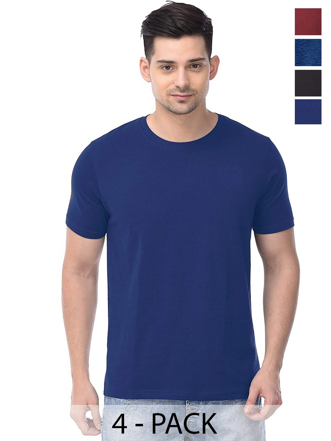 COLOR CAPITAL Unisex Pack Of 4 Cotton T-shirt, Blue