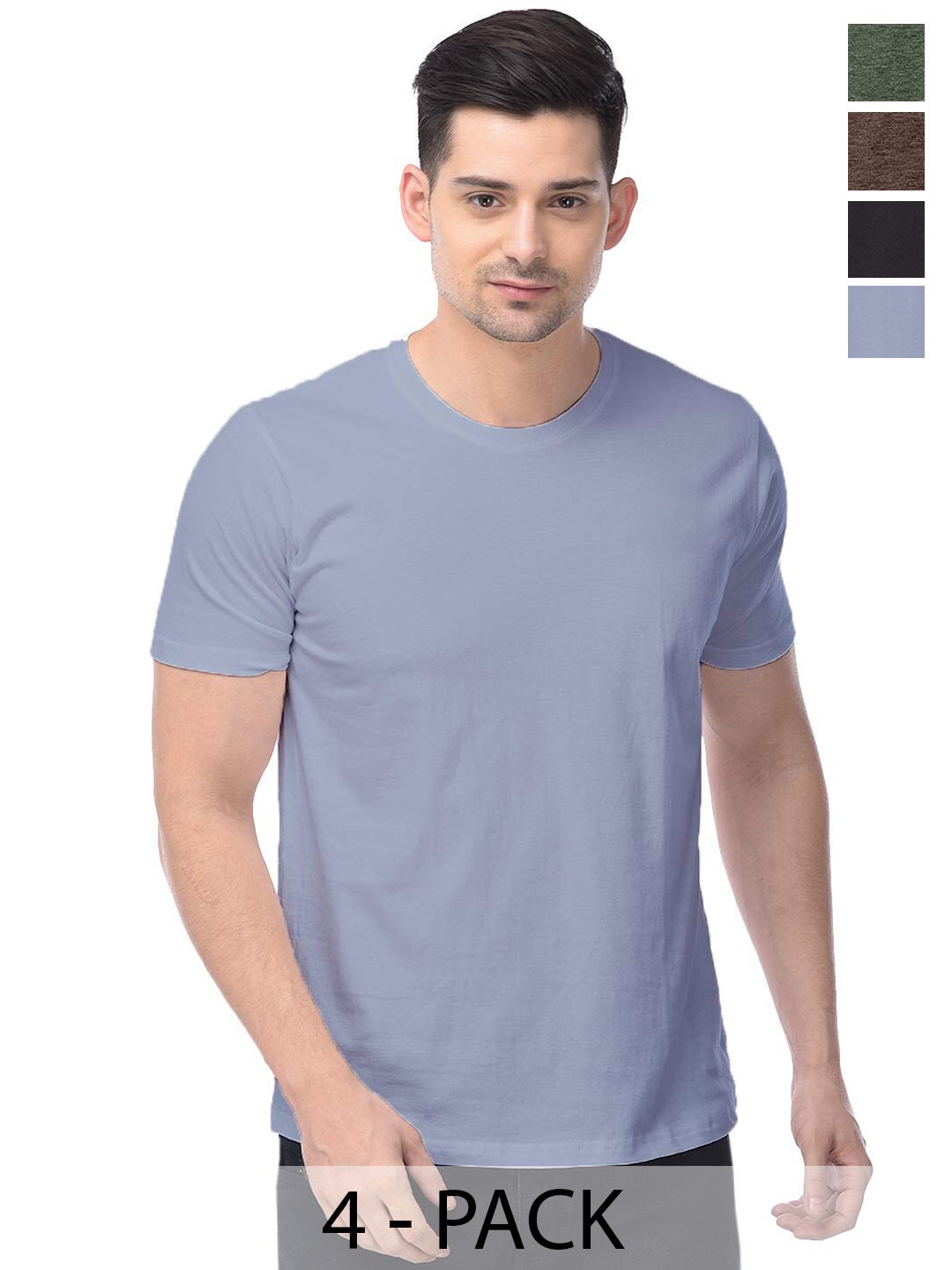 

COLOR CAPITAL Pack of 4 Round Neck Cotton T-Shirts, Blue