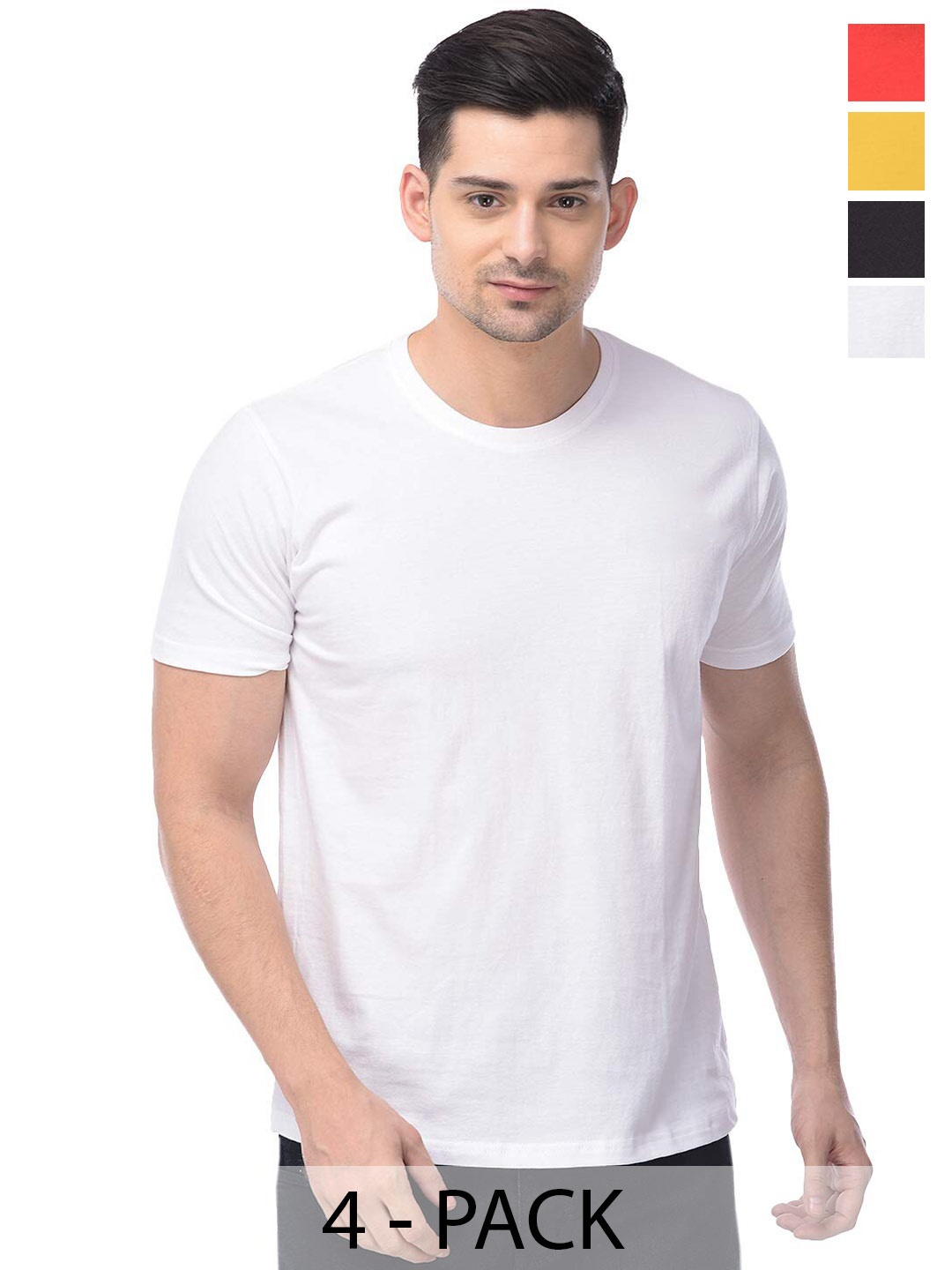 

COLOR CAPITAL Unisex Pack Of 4 Round Neck Short Sleeves Cotton T-shirt, Red