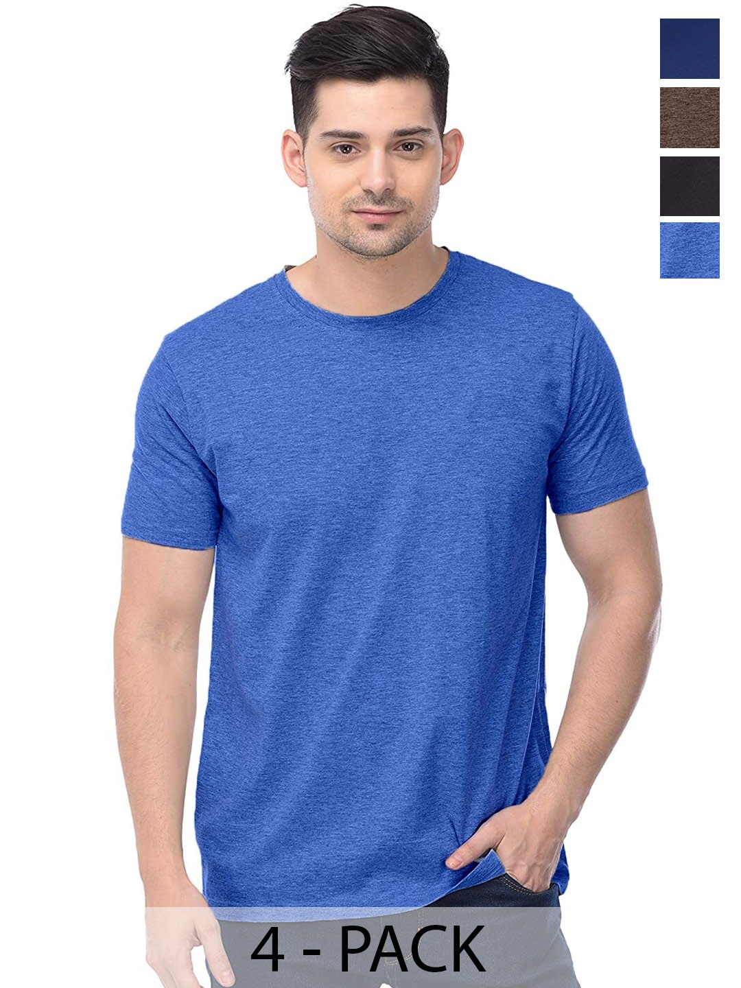 

COLOR CAPITAL Unisex Pack Of 4 Round Neck Cotton T-shirt, Blue