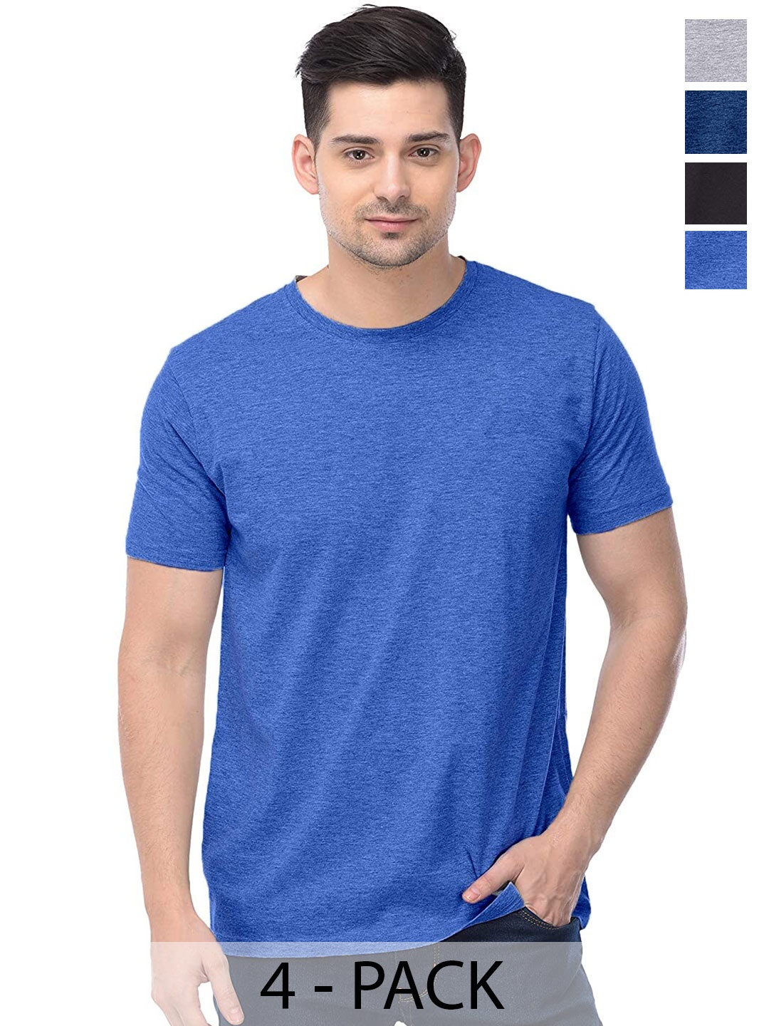 

COLOR CAPITAL Unisex Pack Of 4 Round Neck Cotton Casual T-shirt, Blue
