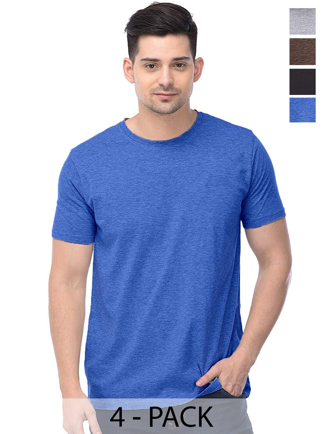 

COLOR CAPITAL Unisex Pack Of 4 Round Neck Short Sleeves Cotton T-shirts, Blue