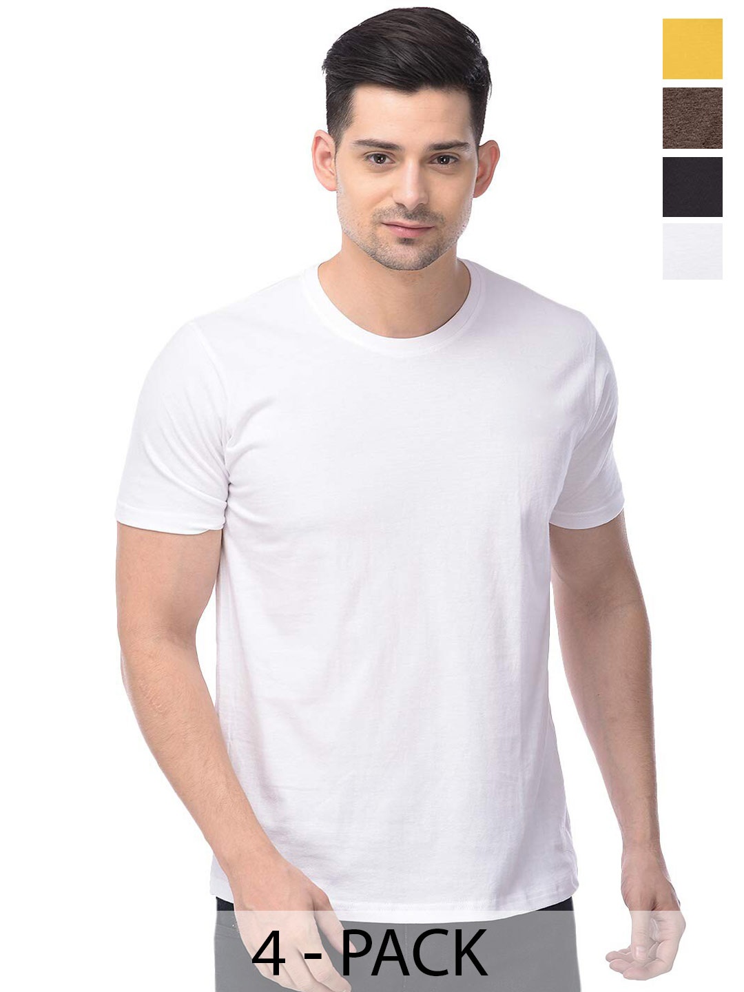 

COLOR CAPITAL Pack Of 4 Short Sleeves Cotton T-shirts, White