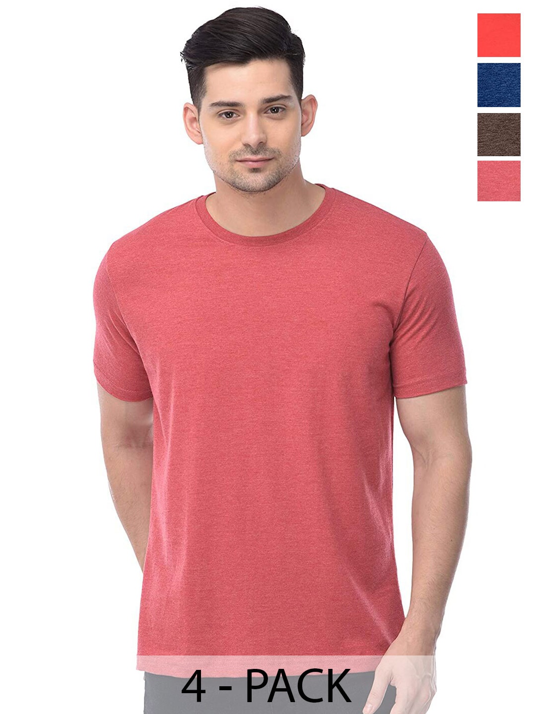 

COLOR CAPITAL Unisex Pack Of 4 Short Sleeves Cotton T-shirts, Red