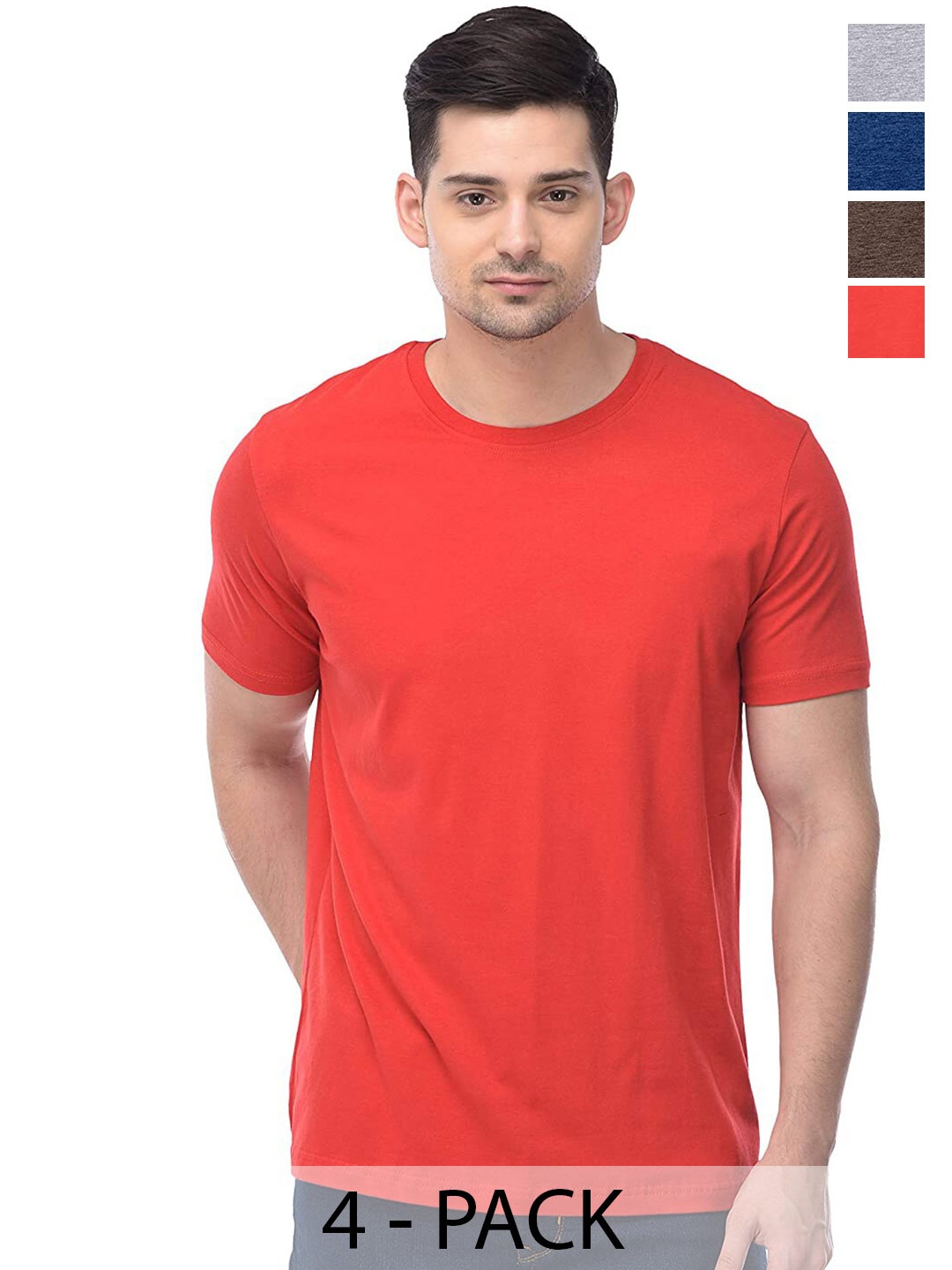 

COLOR CAPITAL Pack of 4 Cotton Round Neck T-shirts, Grey
