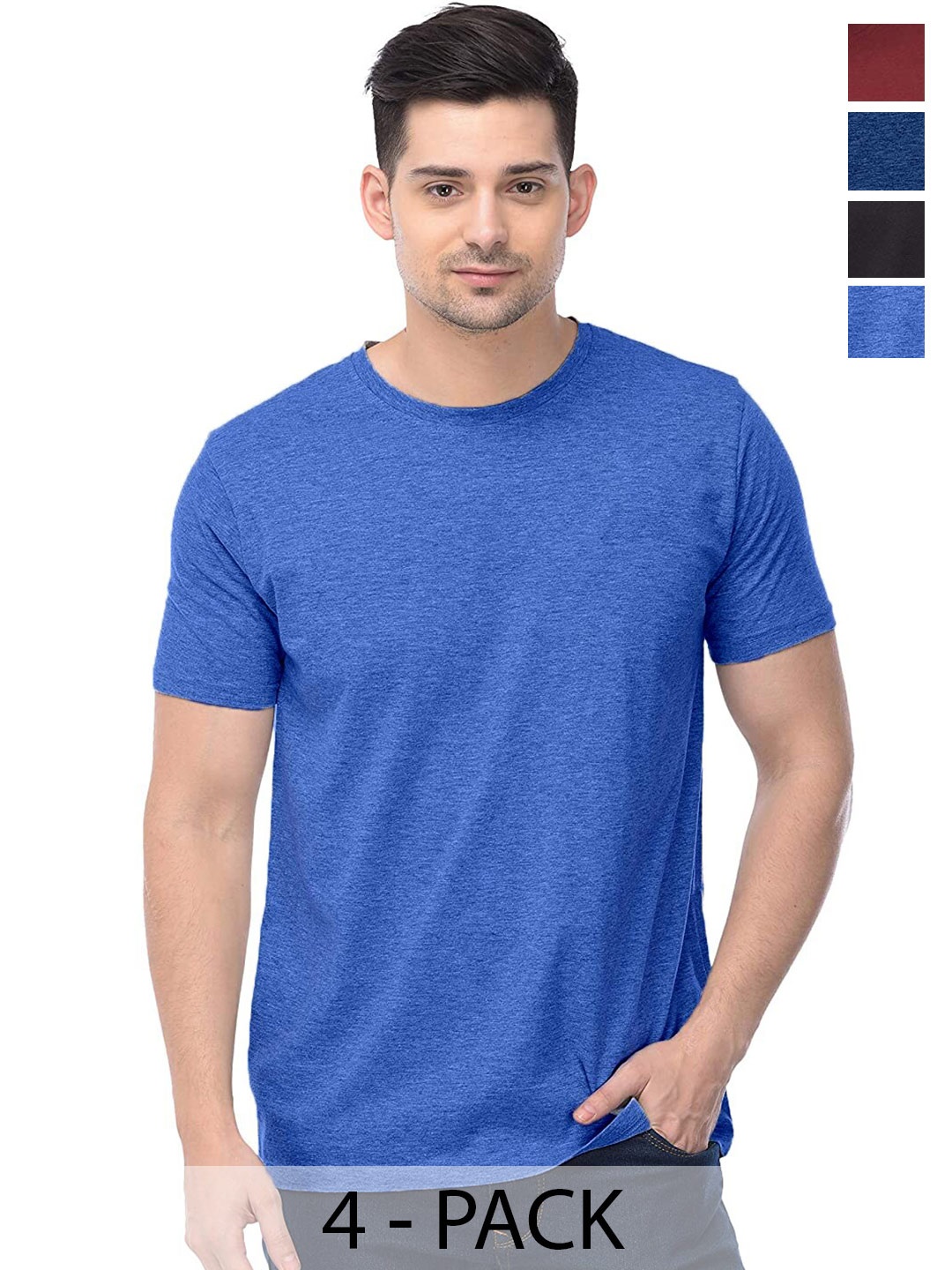 

COLOR CAPITAL Pack of 4 Round Neck Cotton T-Shirts, Blue