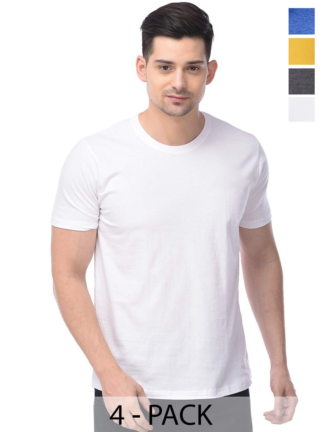 

COLOR CAPITAL Unisex Pack Of 4 Round Neck Casual Cotton T-shirts, White