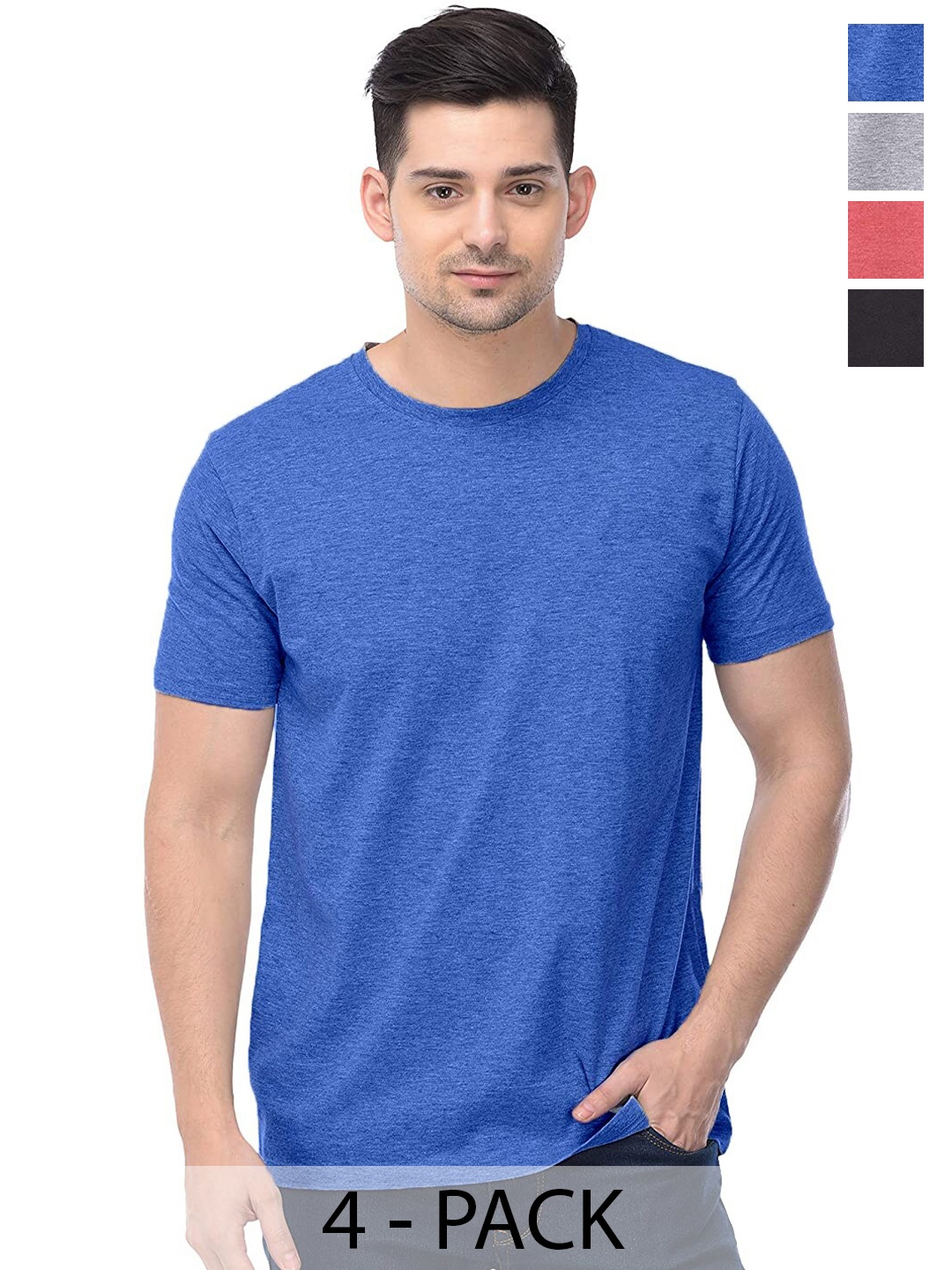 

COLOR CAPITAL Unisex Pack Of 4 Round Neck Short Sleeves Cotton T-shirt, Blue