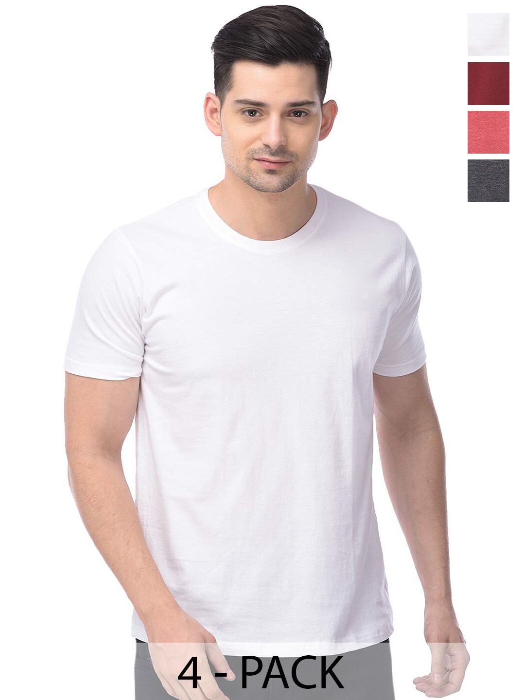 COLOR CAPITAL Unisex Pack Of 4 Round Neck Cotton T-shirt, White