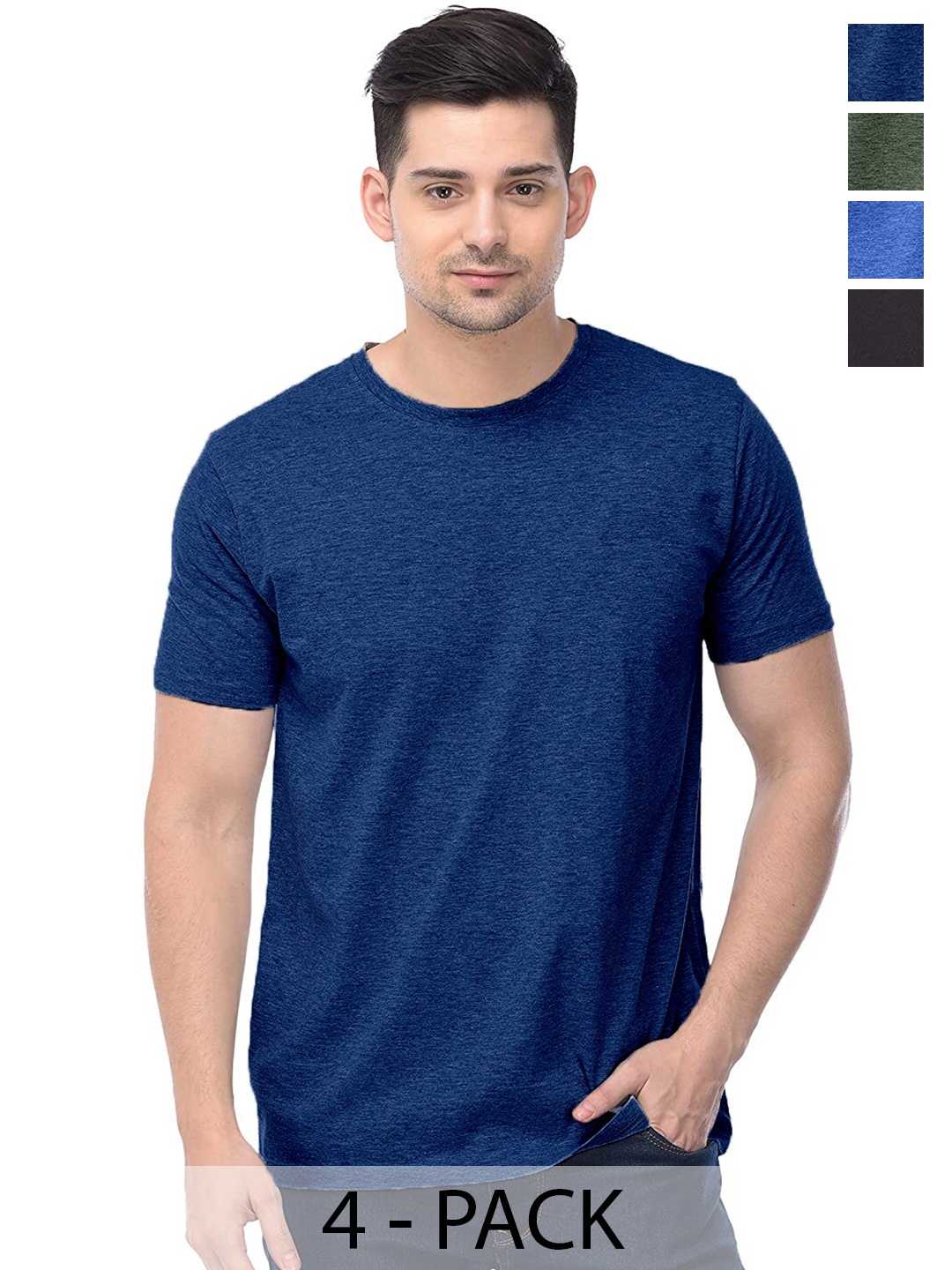 

COLOR CAPITAL Pack Of 4 Short Sleeves Cotton T-shirts, Navy blue