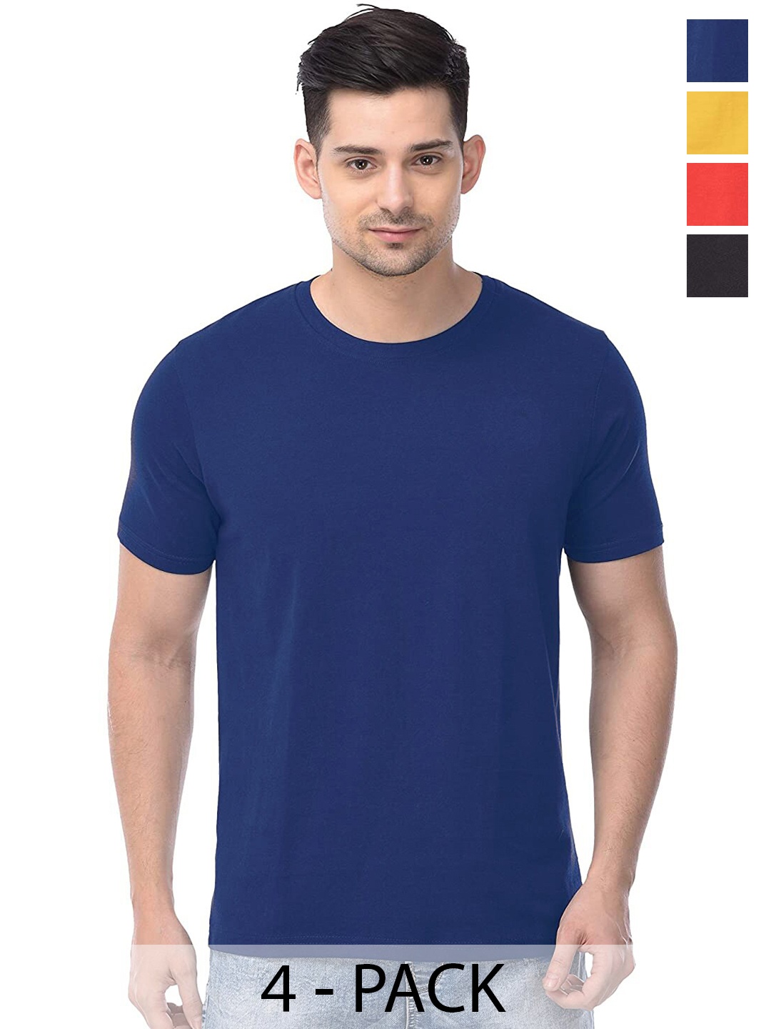 

COLOR CAPITAL Pack Of 4 Short Sleeves Cotton T-shirts, Blue