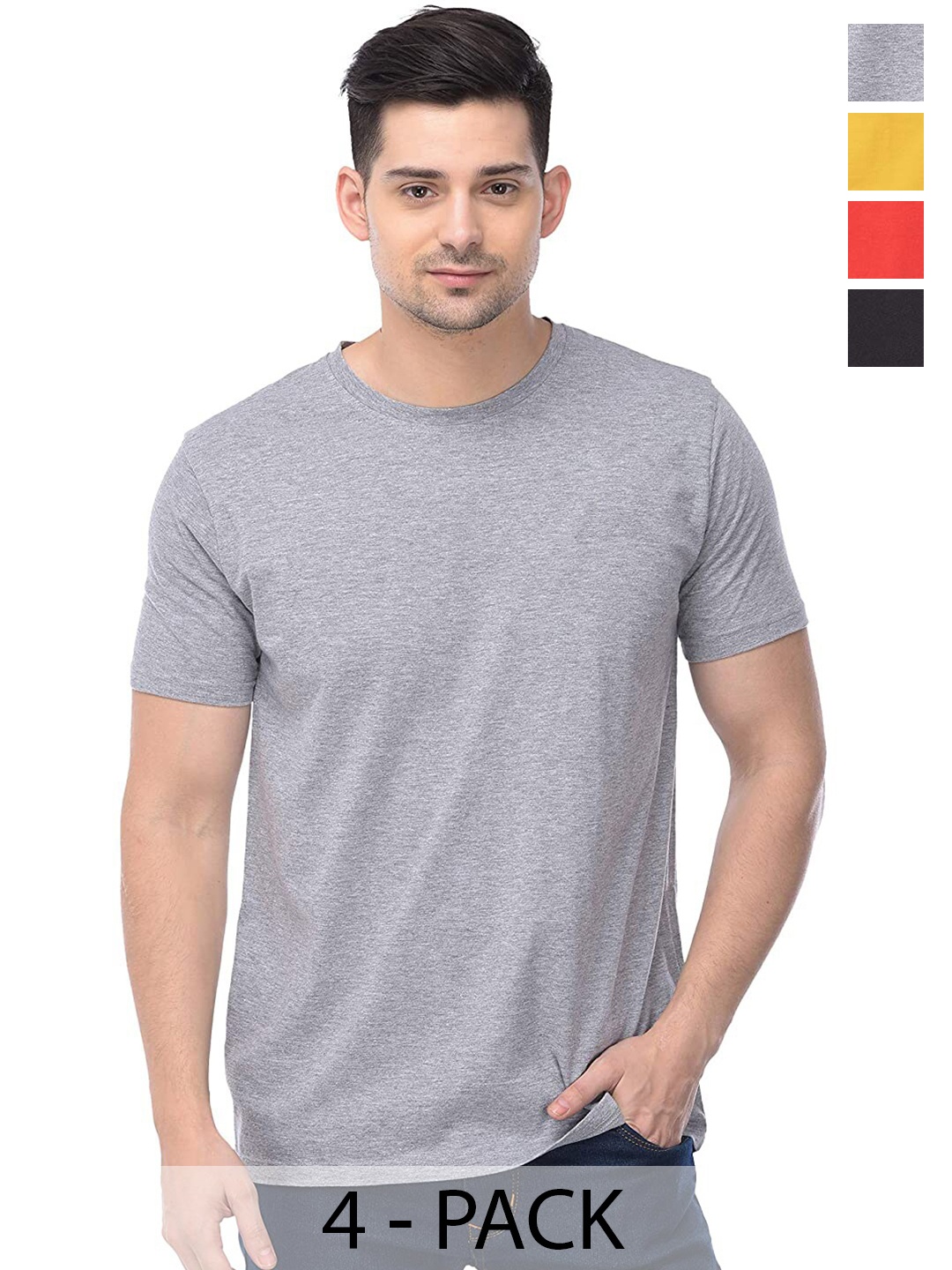 

COLOR CAPITAL Unisex Pack of 4 Cotton T-shirts, Grey
