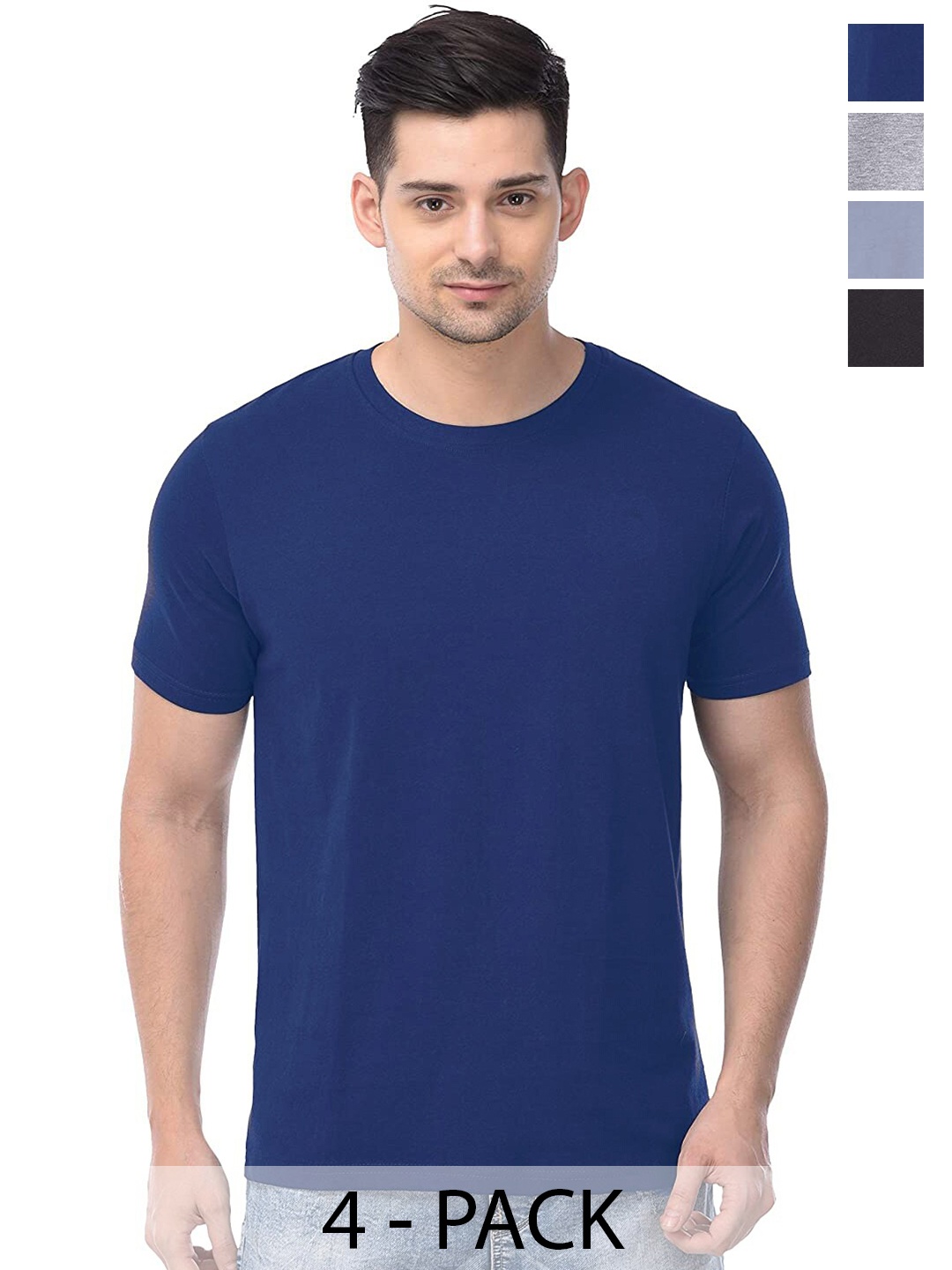 

COLOR CAPITAL Unisex Pack of 4 Cotton T-shirts, Blue