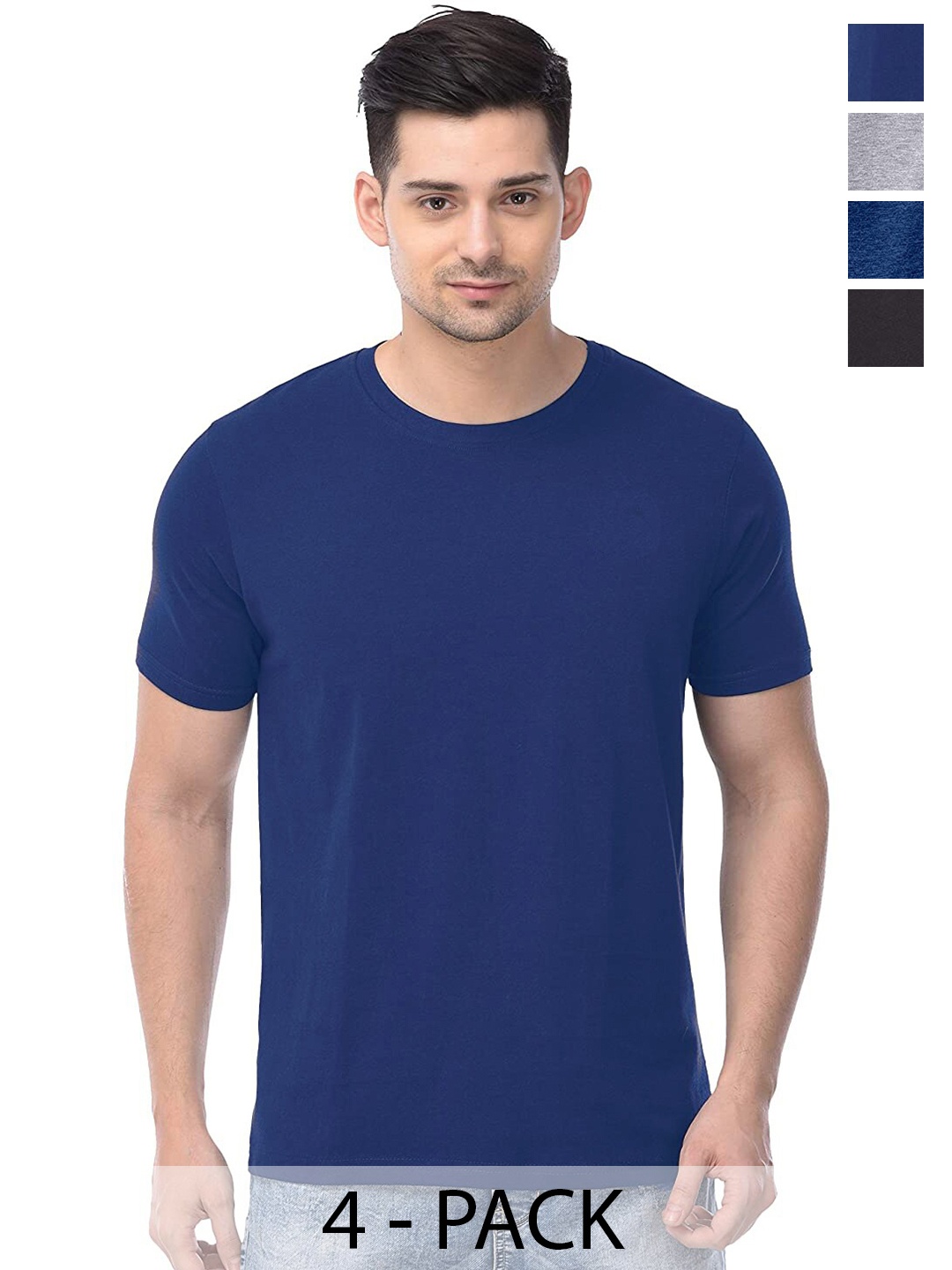 

COLOR CAPITAL Unisex Pack Of 4 Round Neck Short Sleeves Cotton T-shirts, Navy blue