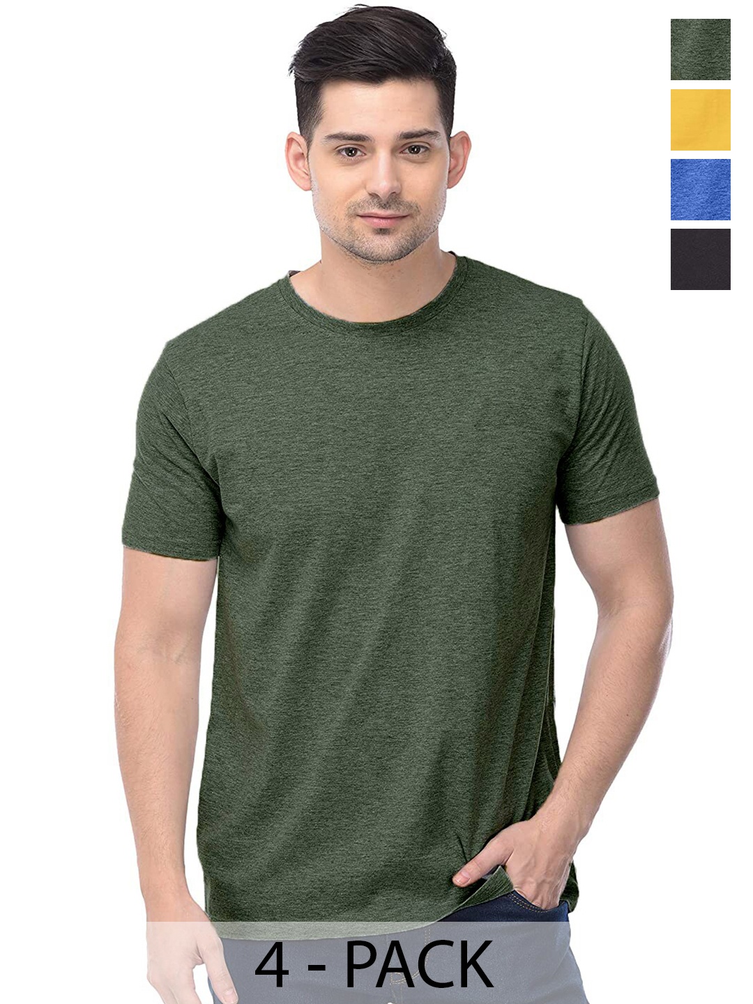 

COLOR CAPITAL Pack Of 4 Cotton T Shirts, Olive