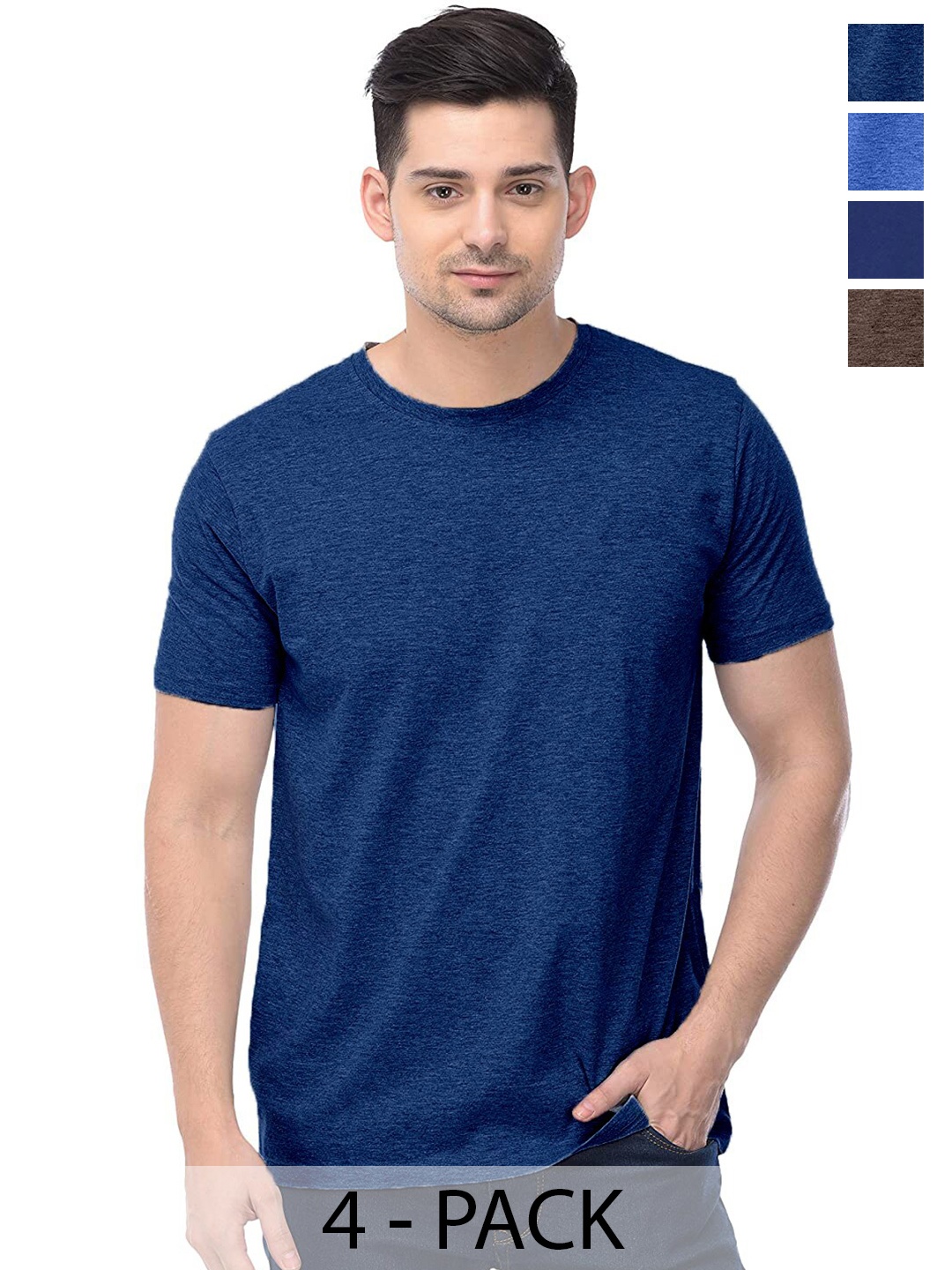 COLOR CAPITAL Pack Of 4 Cotton T Shirts, Blue
