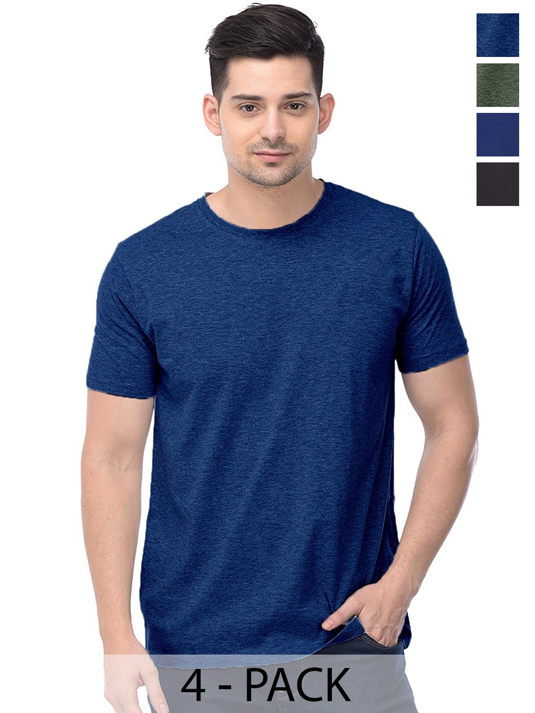 

COLOR CAPITAL Pack Of 4 Cotton T Shirts, Blue