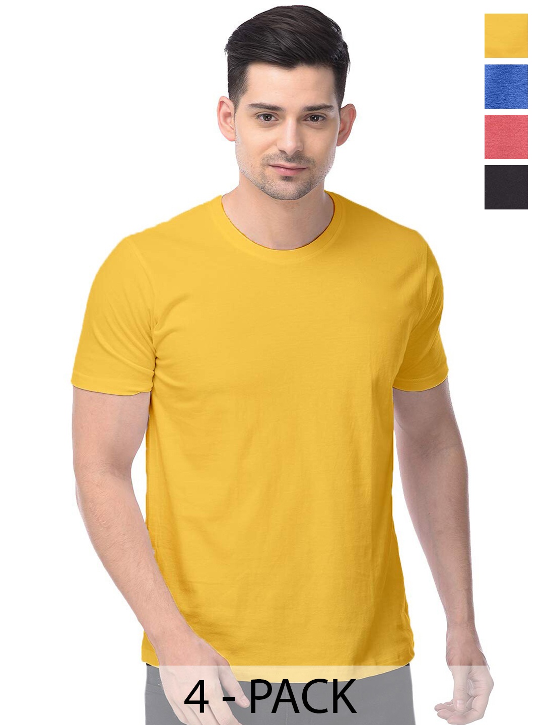 COLOR CAPITAL Pack Of 4 Cotton T Shirts, Yellow