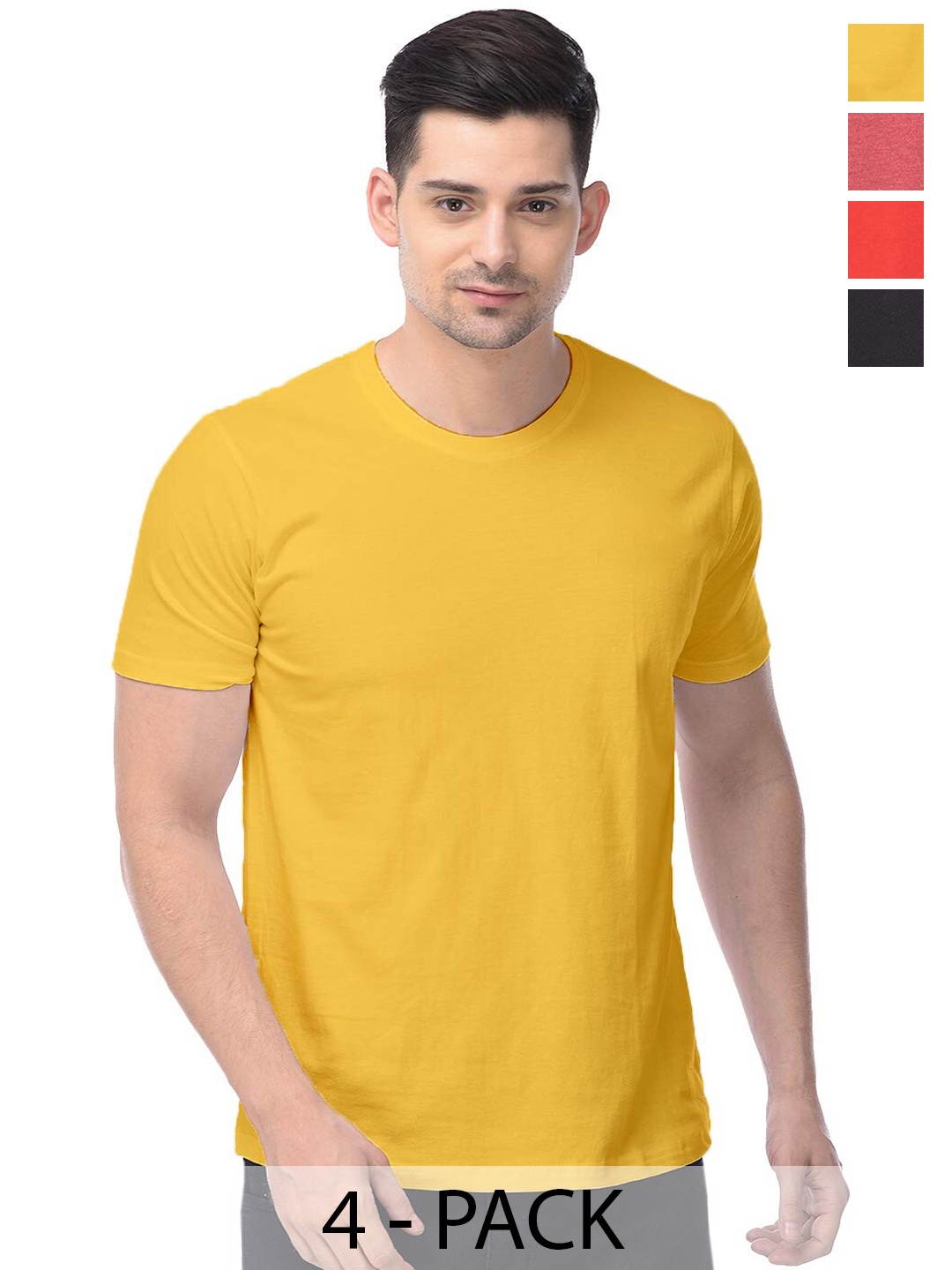 

COLOR CAPITAL Pack Of 4 Round Neck Cotton T-shirts, Yellow