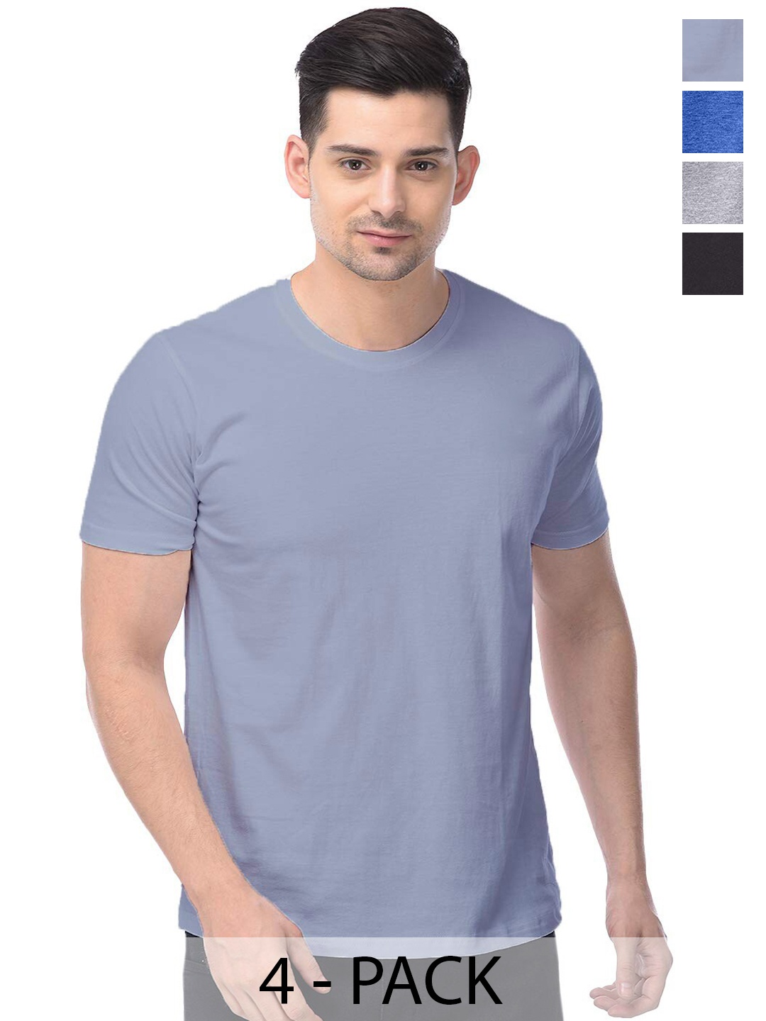

COLOR CAPITAL Unisex Pack Of 4 Round Neck Cotton T-shirt, Grey