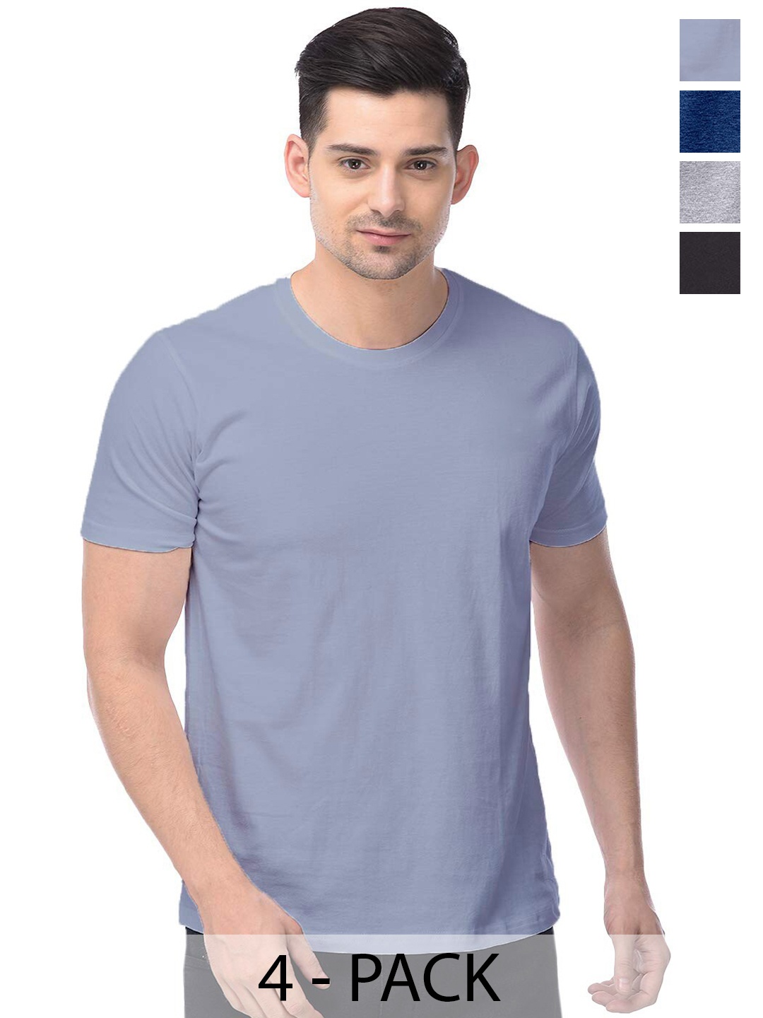 

COLOR CAPITAL Unisex Pack Of 4 Round Neck Cotton T-shirt, Grey