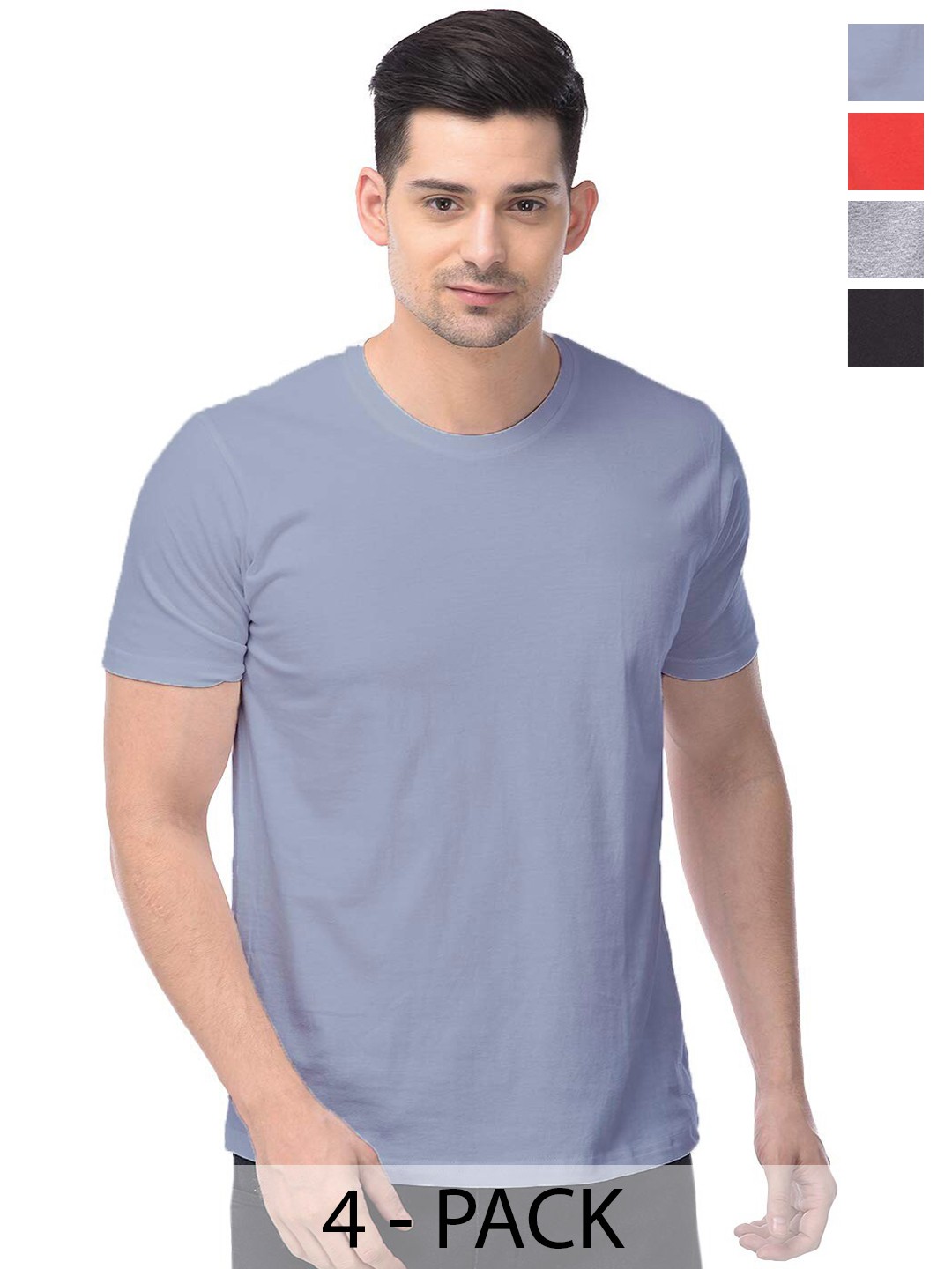 

COLOR CAPITAL Pack of 4 Cotton Round Neck T-shirts, Grey