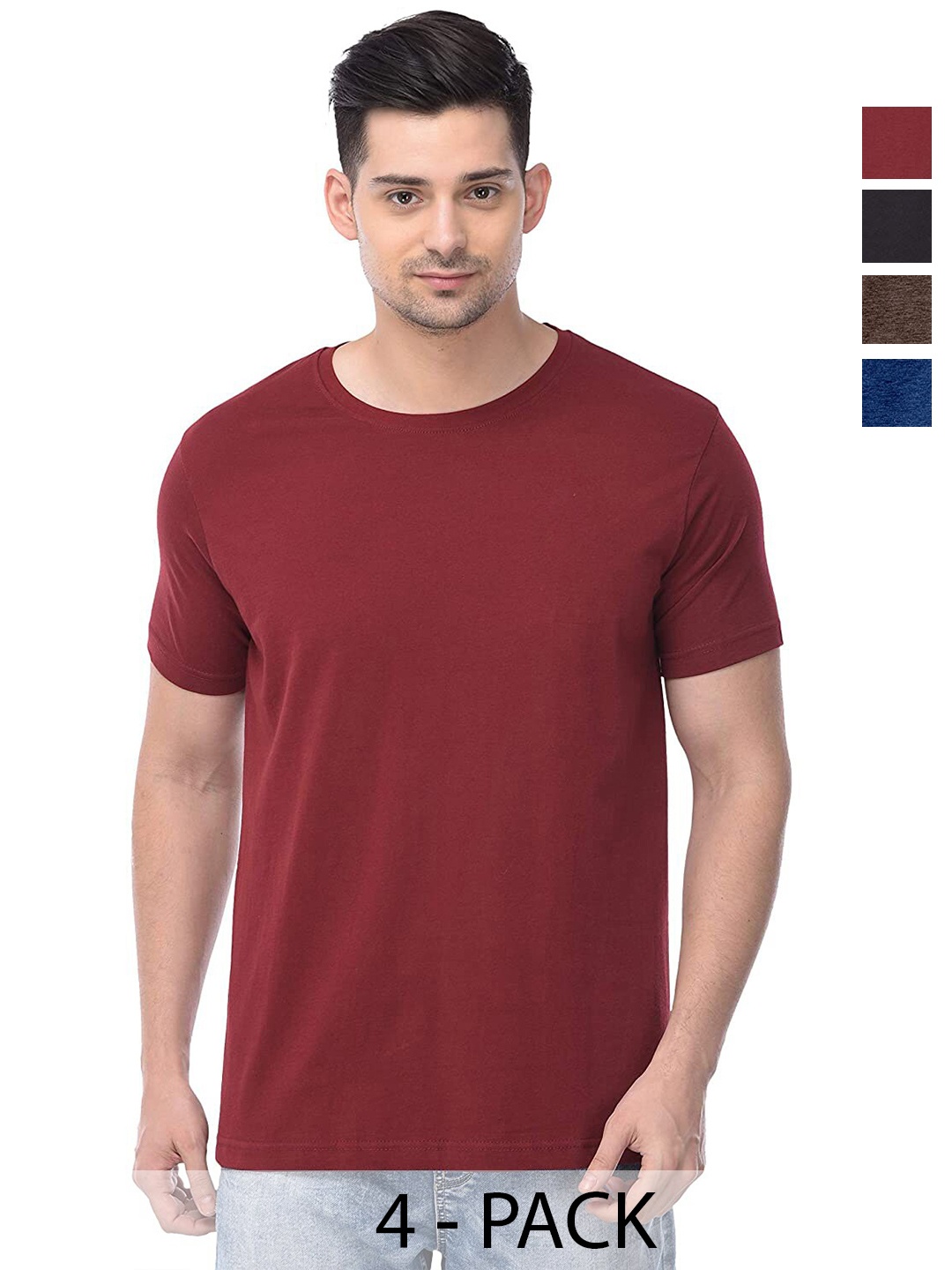 COLOR CAPITAL Pack Of 4 Cotton T-Shirt, Brown