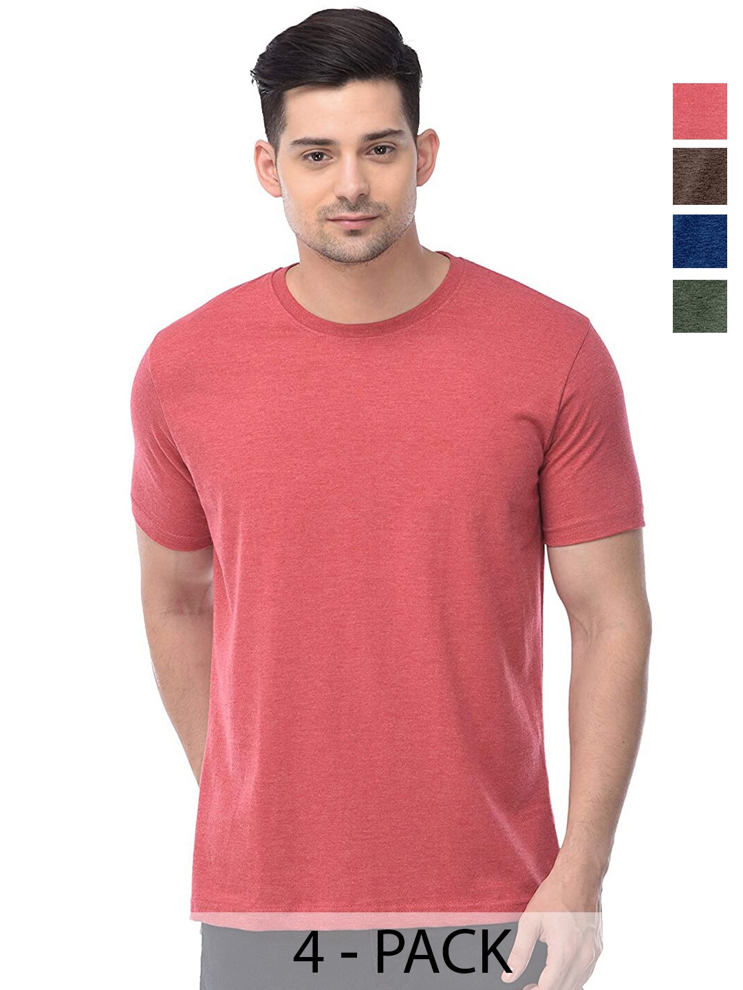 

COLOR CAPITAL Unisex Pack Of 4 Round Neck Cotton T-shirt, Pink