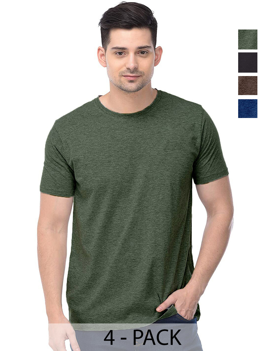 

COLOR CAPITAL Pack Of 4 Cotton T-shirt, Green
