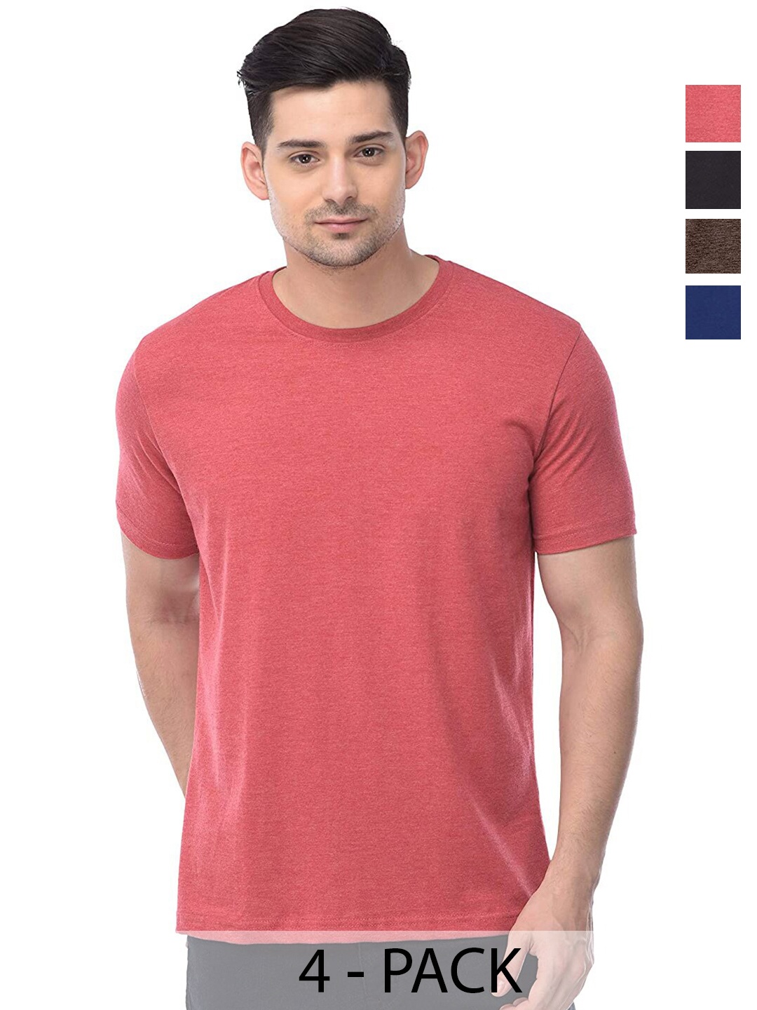 

COLOR CAPITAL Unisex Pack Of 4 Cotton T-shirts, Coral