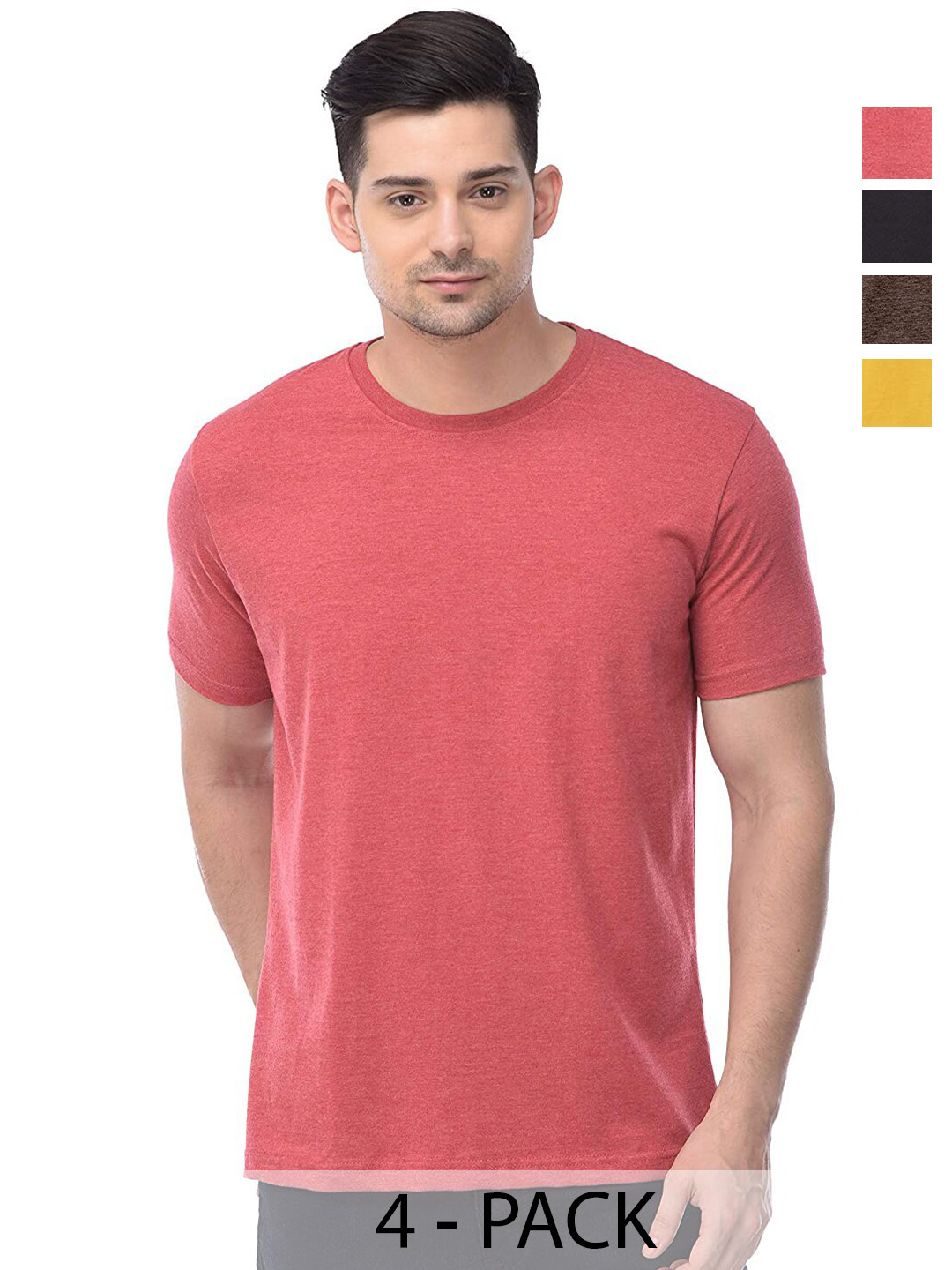 

COLOR CAPITAL Unisex Pack Of 4 Round Neck Cotton T-shirt, Pink