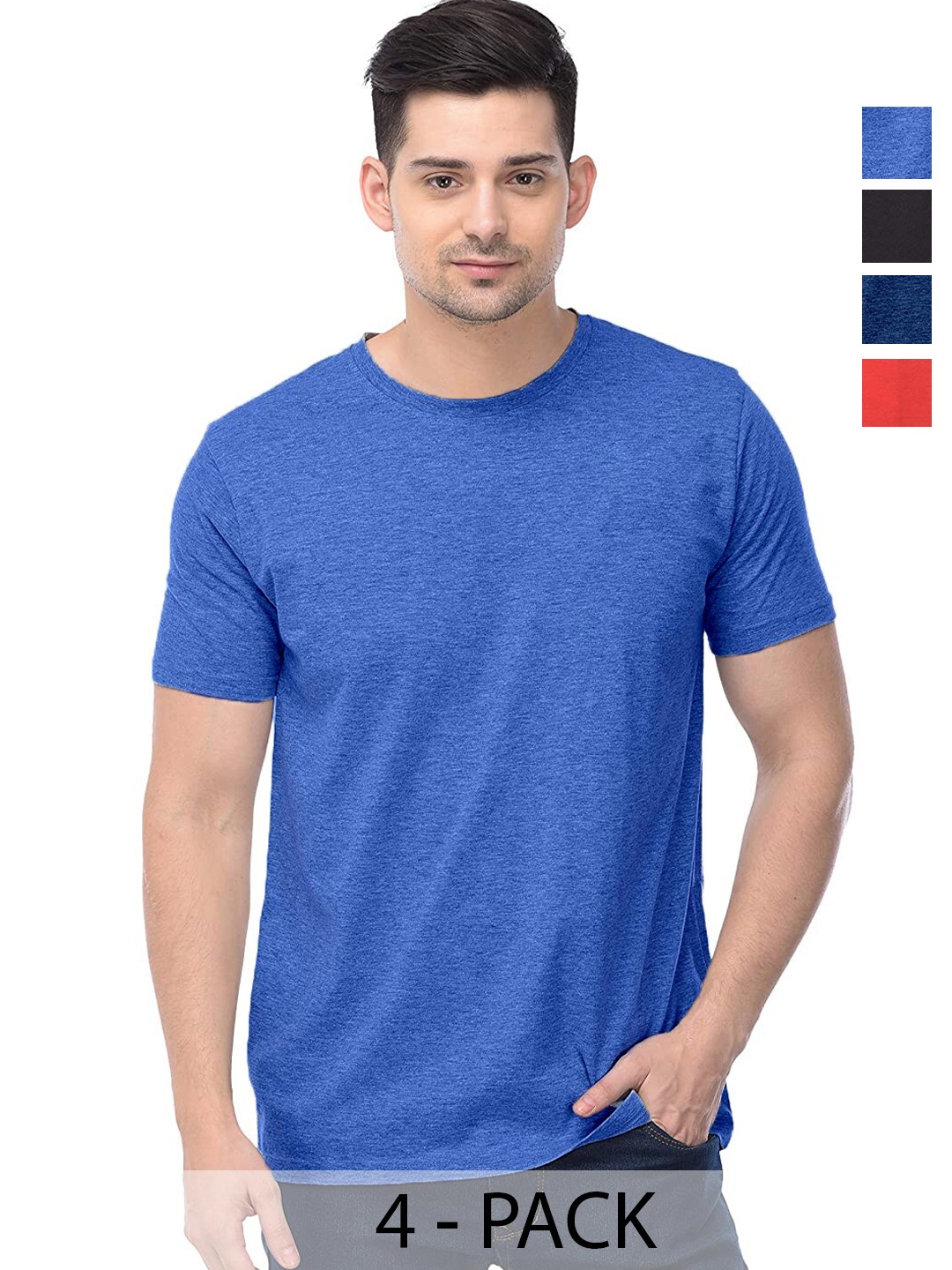 COLOR CAPITAL Pack Of 4 Short Sleeves Cotton T-shirt, Blue