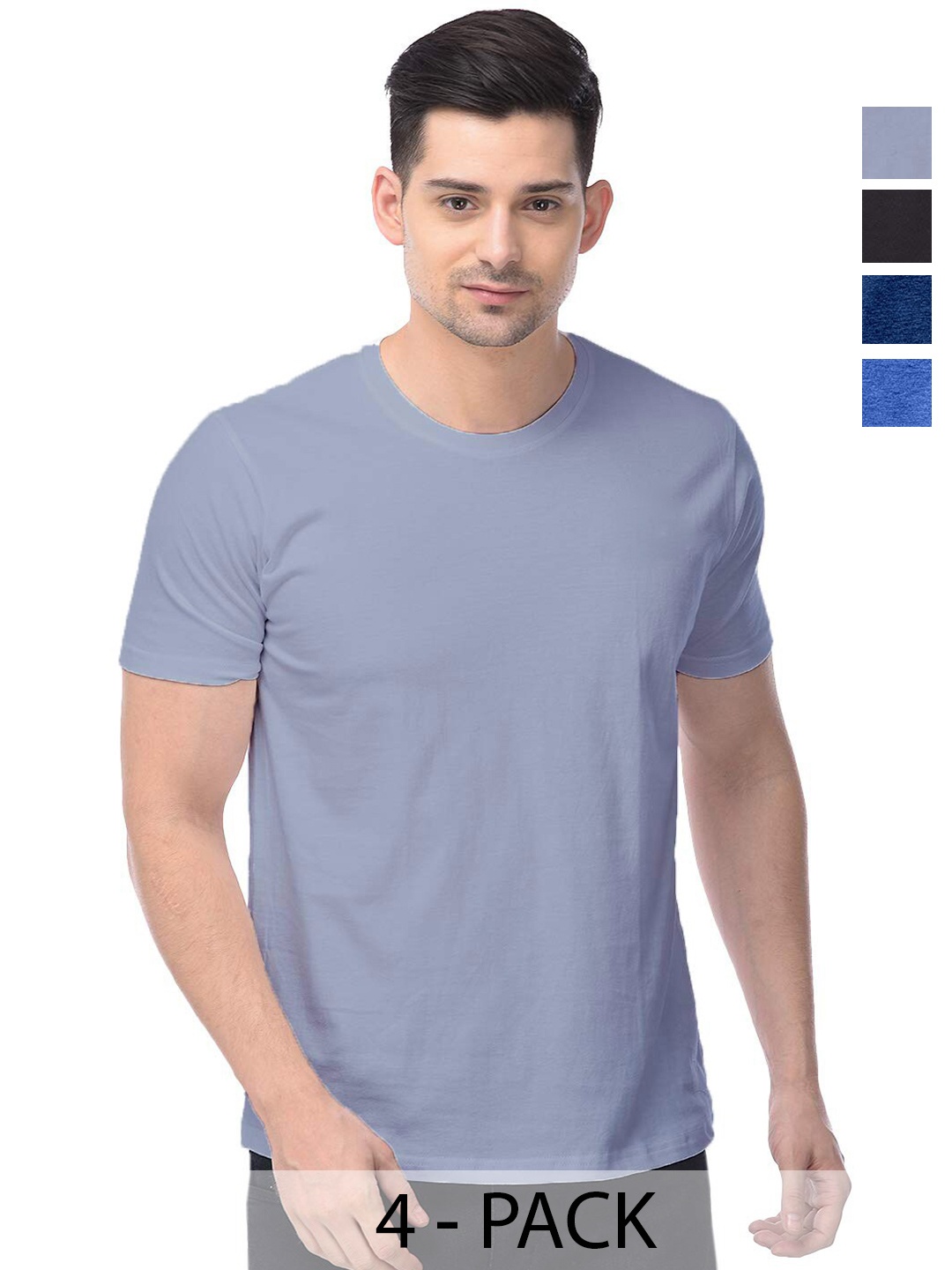 

COLOR CAPITAL Unisex Pack Of 4 Round Neck Short Sleeves Cotton T-shirts, Blue