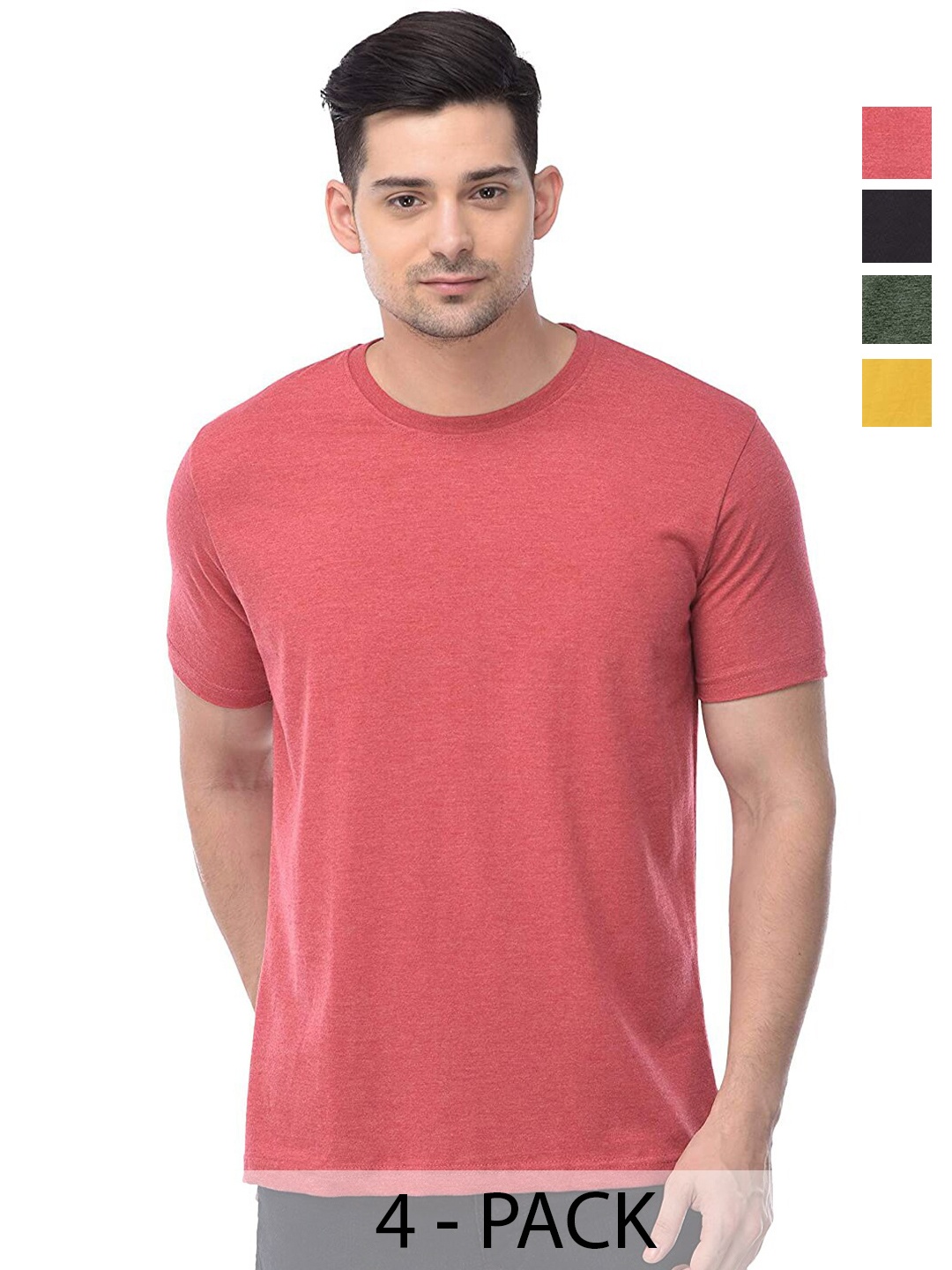 

COLOR CAPITAL Unisex Pack Of 4 Round Neck Casual Cotton T-shirts, Pink