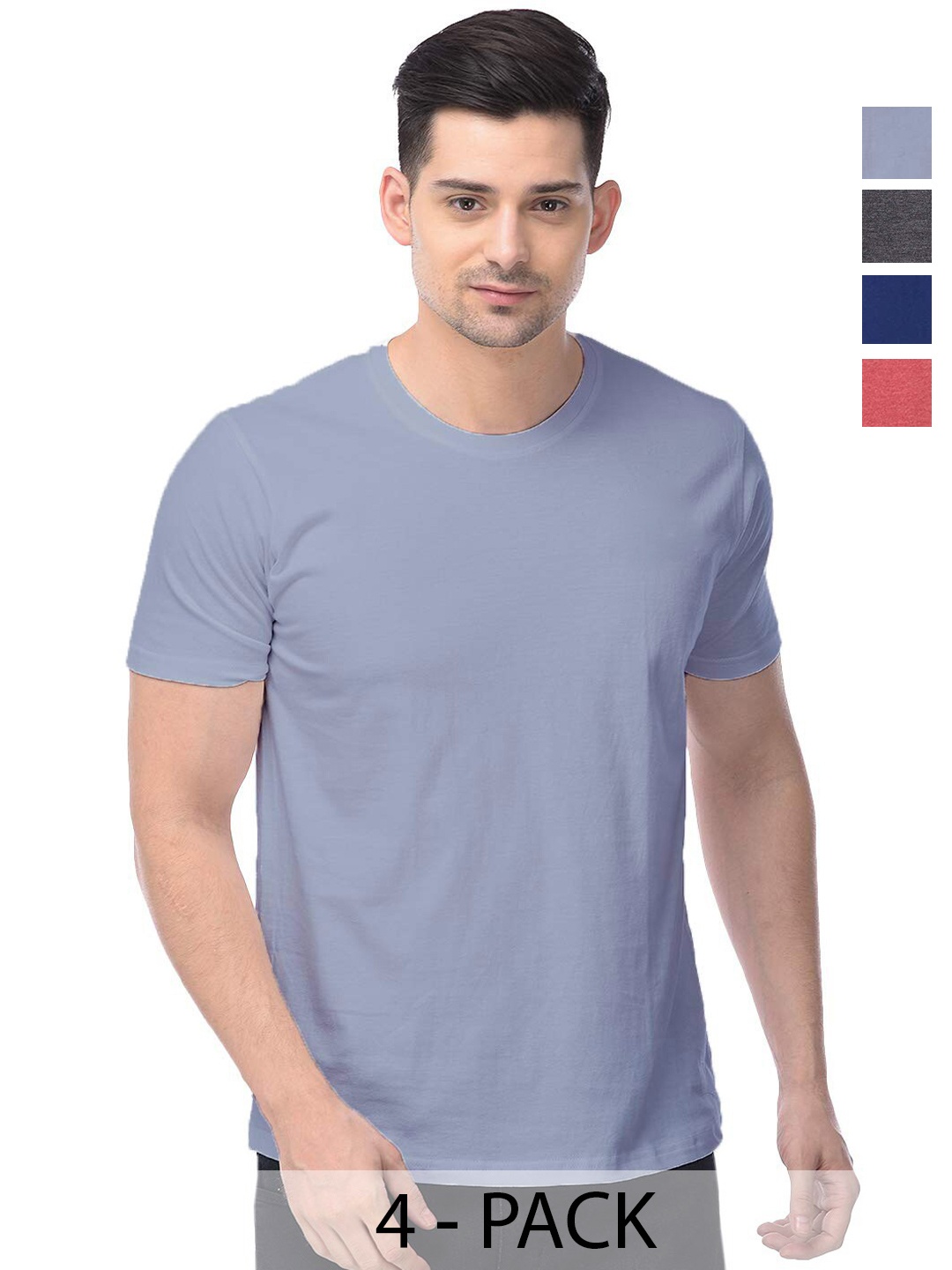 COLOR CAPITAL Unisex Pack of 4 Cotton T-shirts, Grey