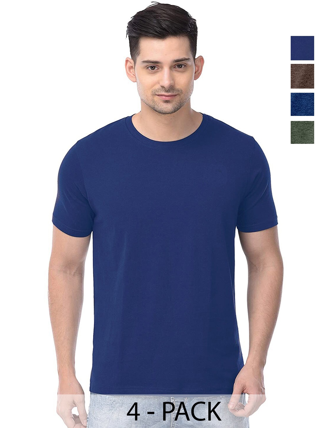 

COLOR CAPITAL Unisex Pack Of 4 Round Neck Cotton T-shirts, Navy blue