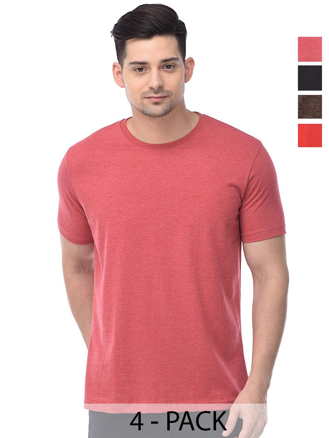 COLOR CAPITAL Unisex Pack Of 4 Round Neck Casual Cotton T-shirts, Pink