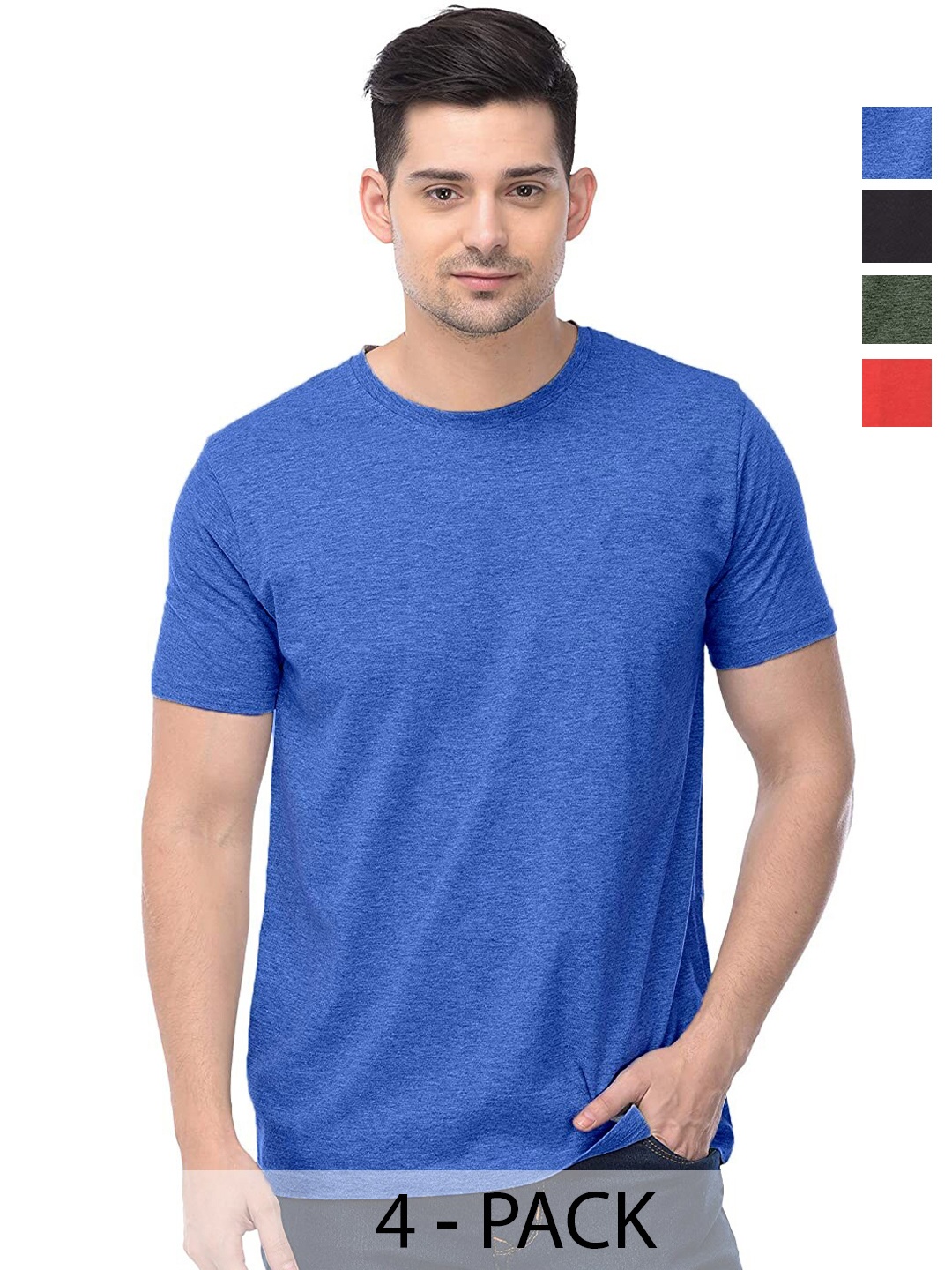 COLOR CAPITAL Unisex Pack Of 4 Round Neck Cotton T-shirt, Blue