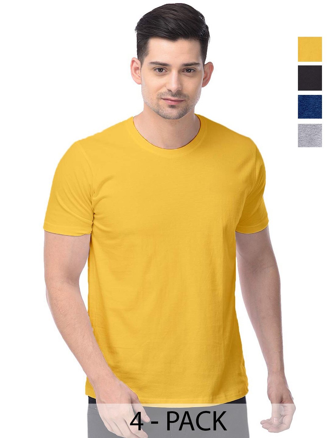 

COLOR CAPITAL Pack of 4 Round Neck Cotton T-Shirts, Yellow