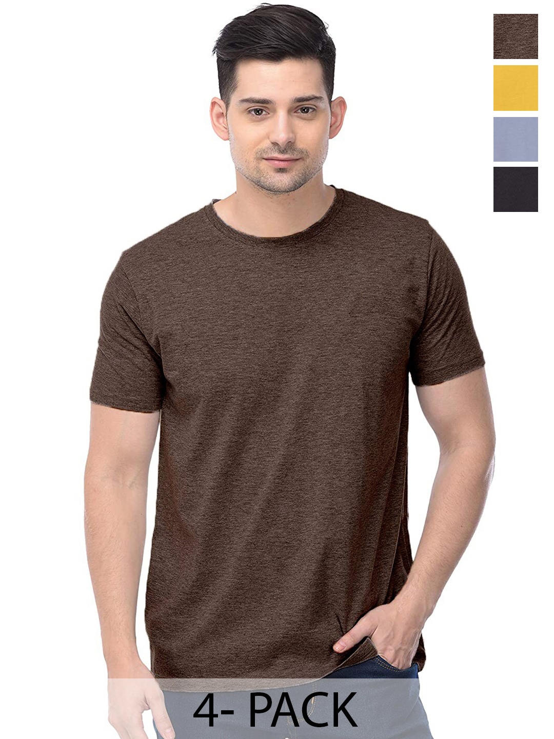 COLOR CAPITAL Unisex Pack Of 4 Cotton T-shirt, Brown
