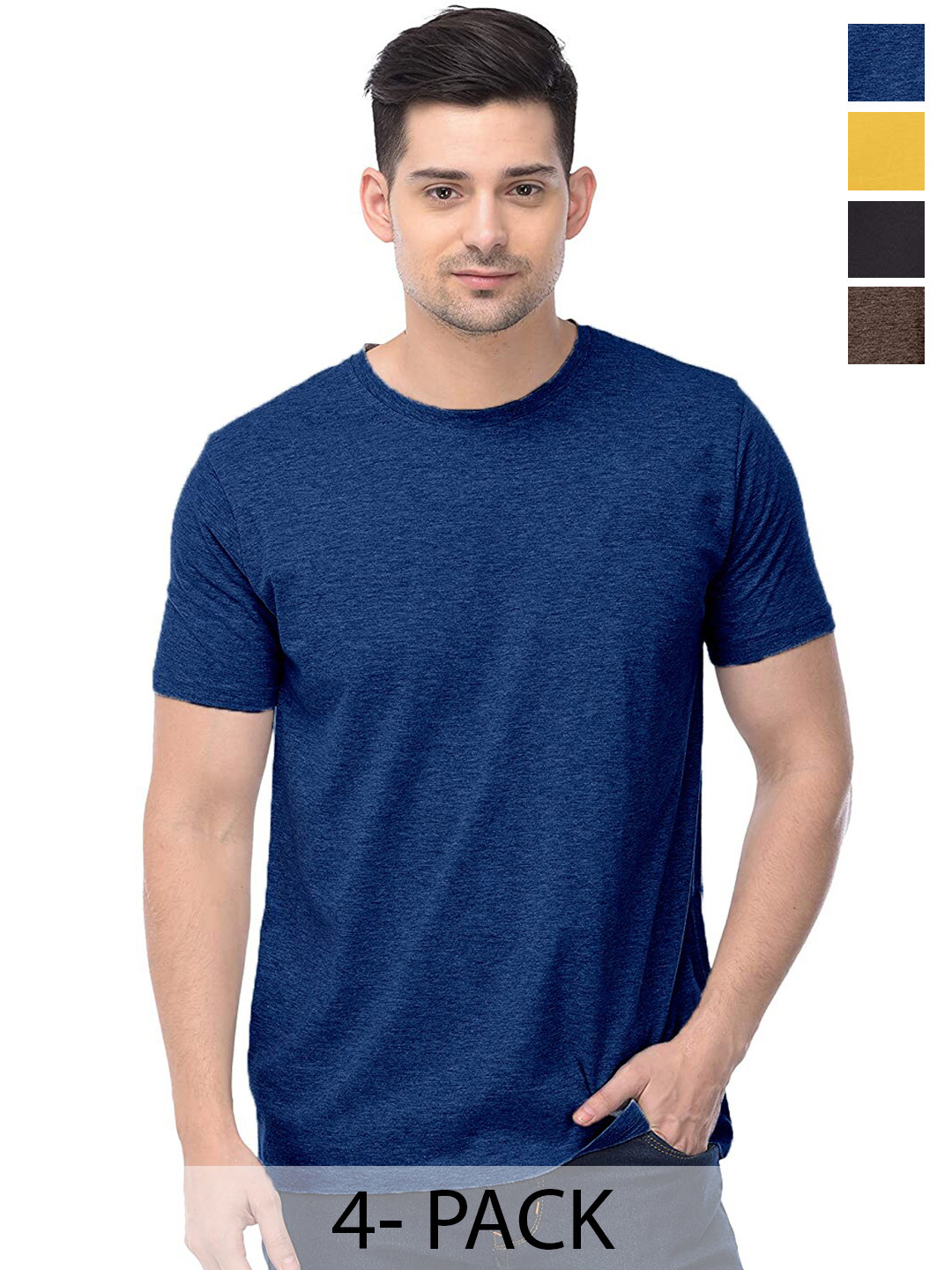 

COLOR CAPITAL Unisex Pack Of 4 Round Neck Cotton T-shirt, Blue