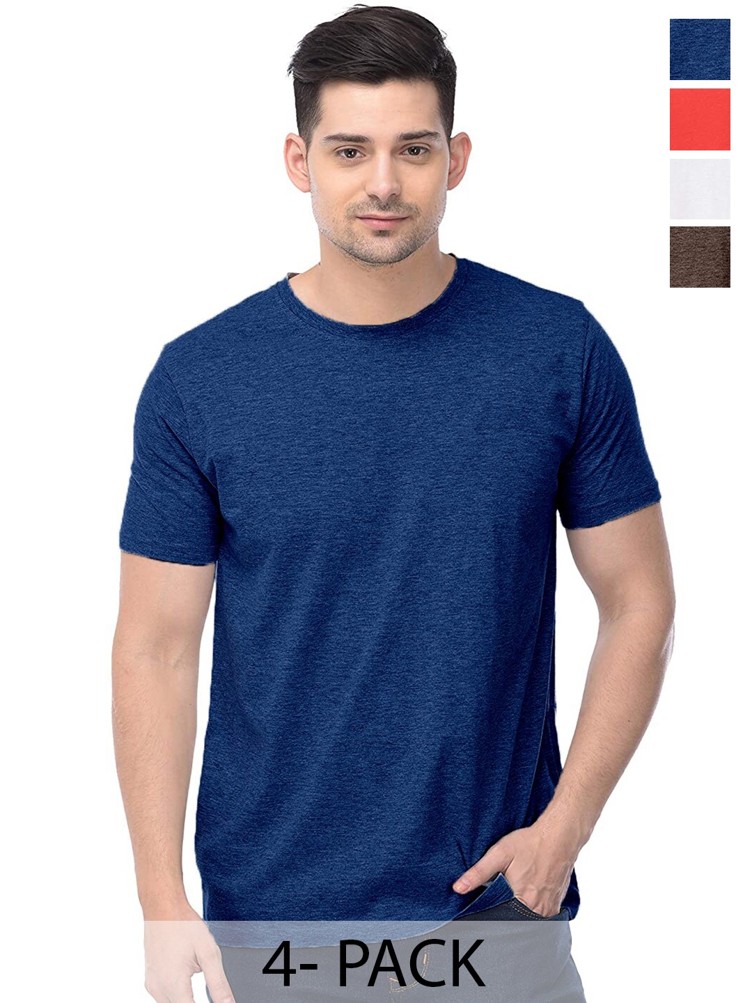 COLOR CAPITAL Unisex Pack Of 4 Cotton T-shirt, Blue