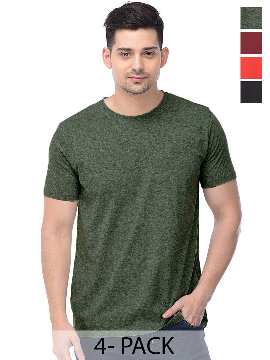 COLOR CAPITAL Unisex Pack Of 4 Cotton T-shirt, Olive