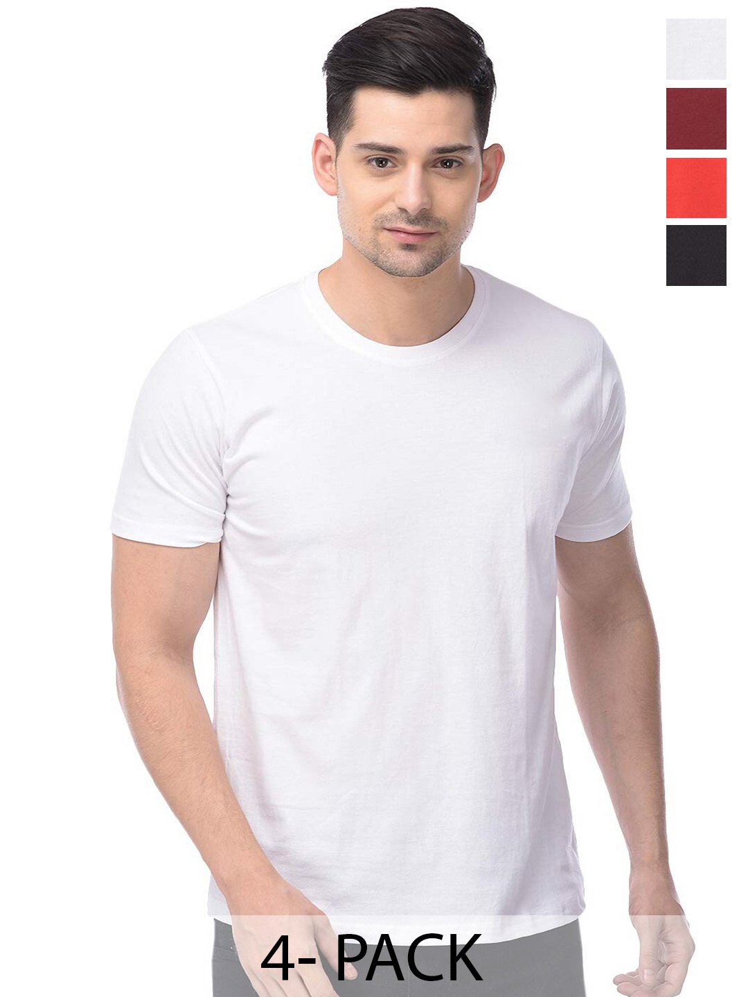 

COLOR CAPITAL Pack of 4 Round Neck Cotton T-Shirts, White