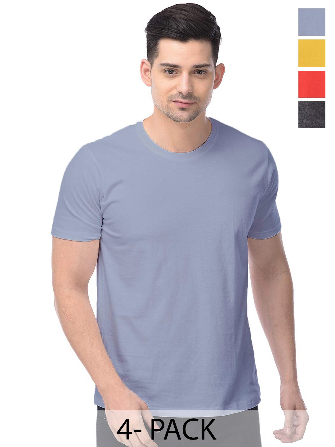 

COLOR CAPITAL Pack of 4 Round Neck Cotton T-Shirts, Blue